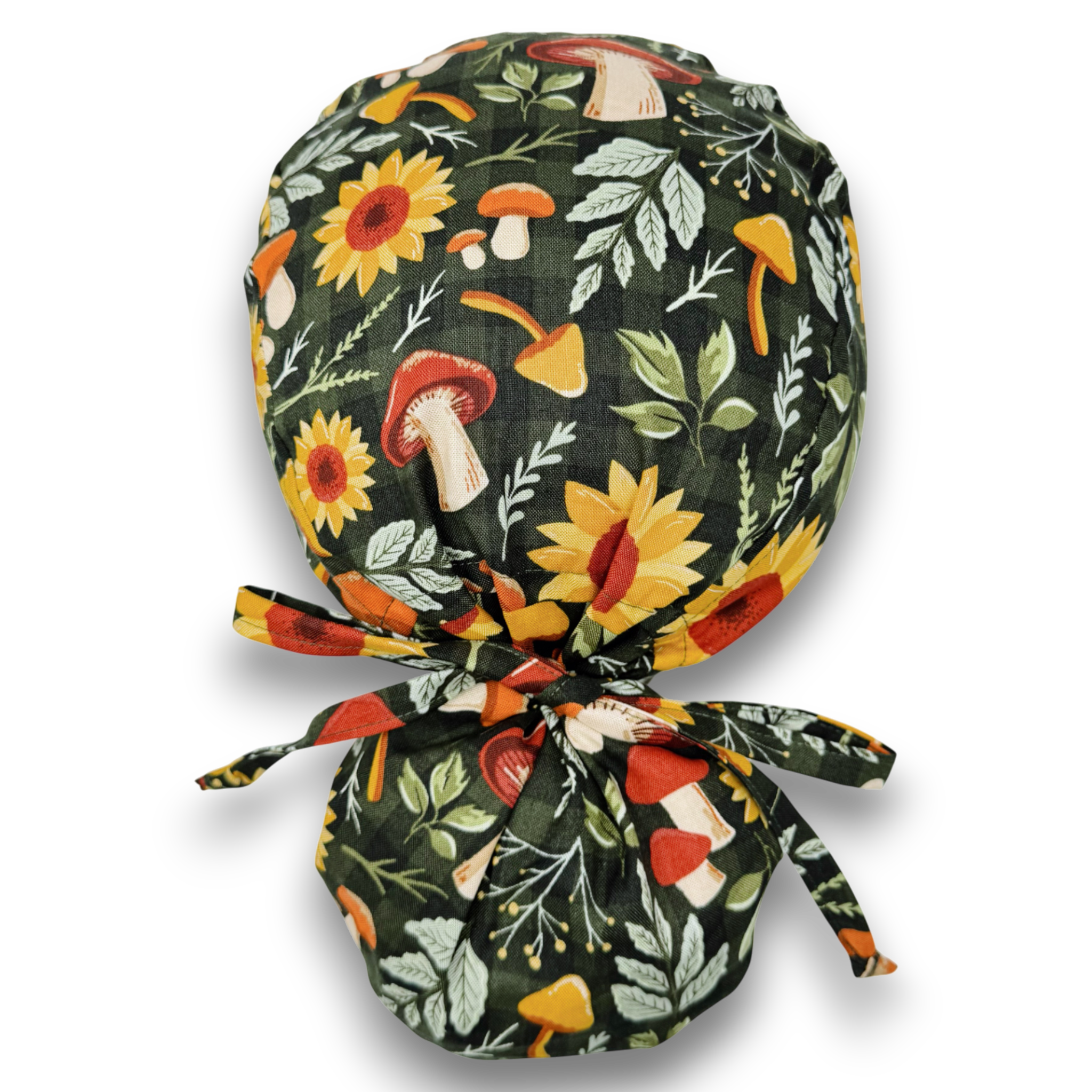 Fall flower Ponytail scrub cap for women with satin lined option by Paradise Caps.