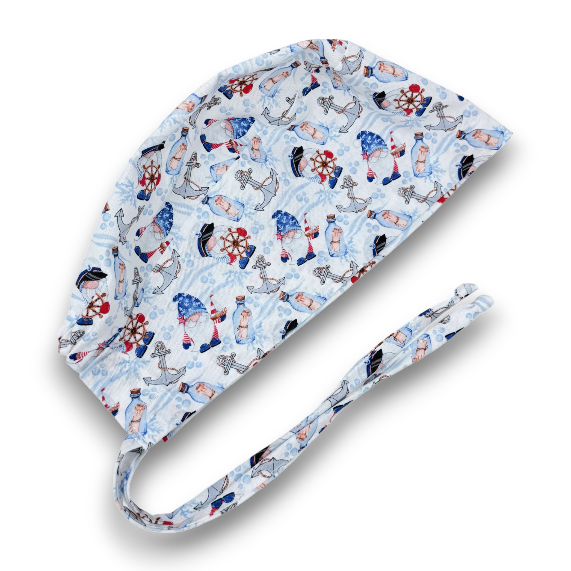 Gnome skull tie-back style surgical scrub cap by Paradise Caps.