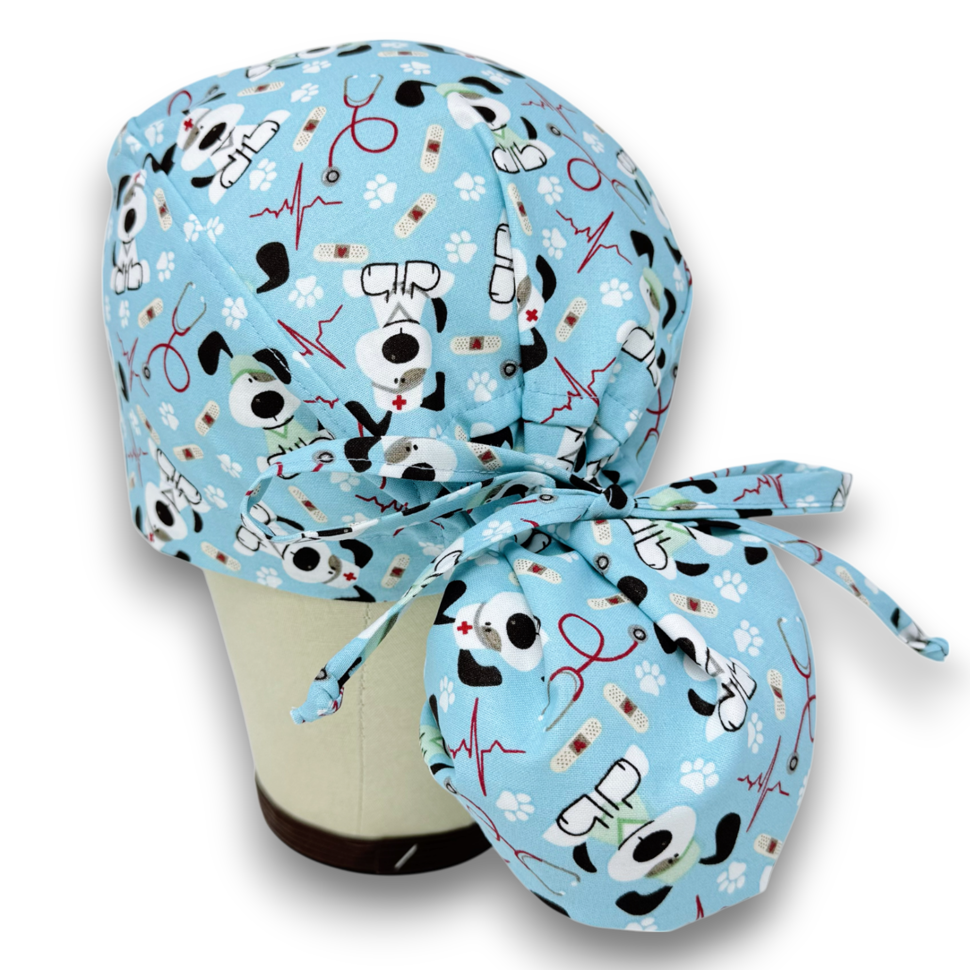 Dog Ponytail scrub cap for women with satin lined option by Paradise Caps.