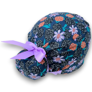 Flower Euro scrub cap with ties for Women by Paradise Caps. Euro PLUS style.