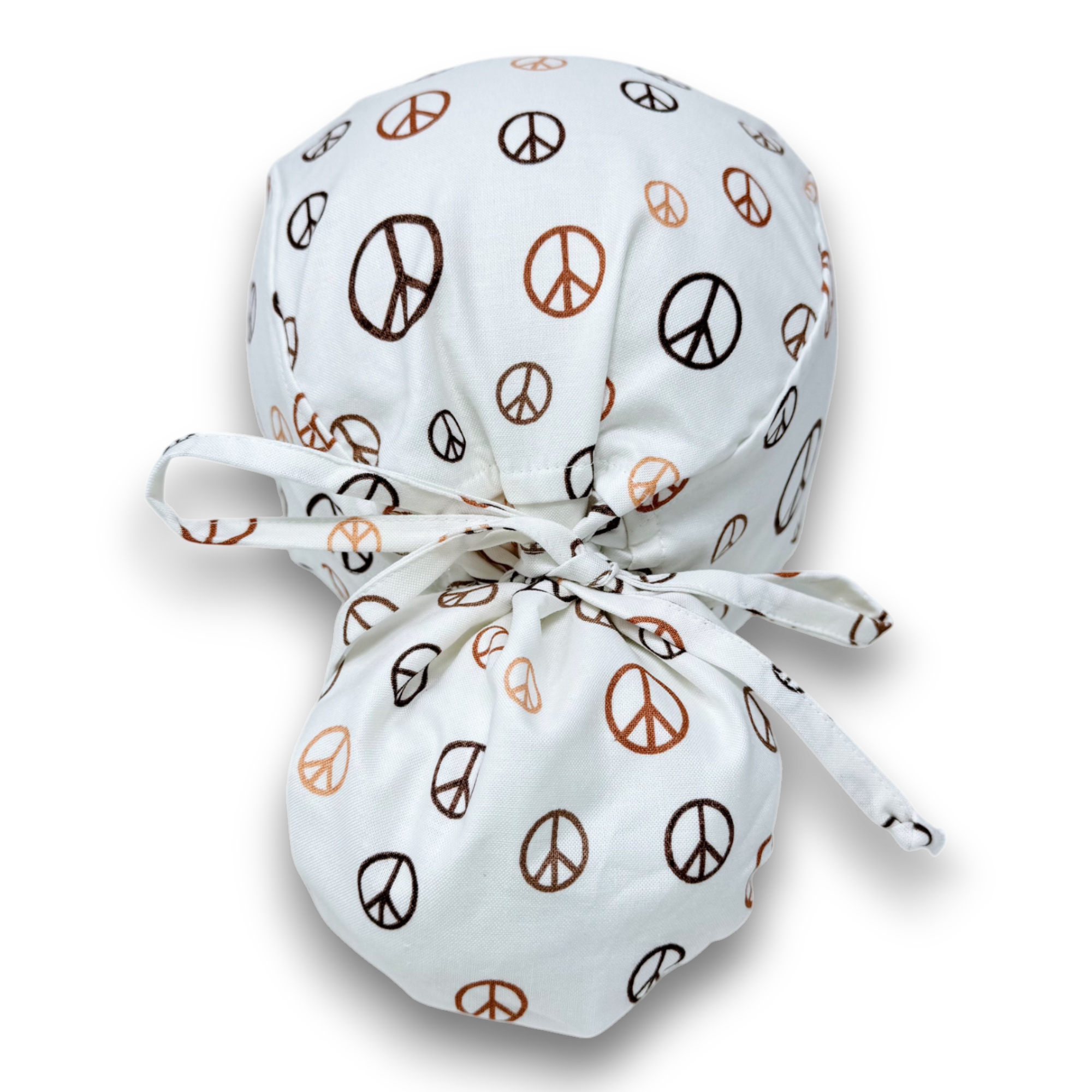 Peace Ponytail scrub cap for women with satin lined option by Paradise Caps.