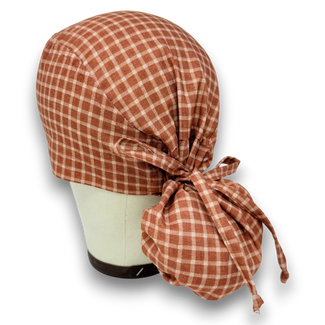 Rustic Check Ponytail scrub cap for women with satin lined option by Paradise Caps.