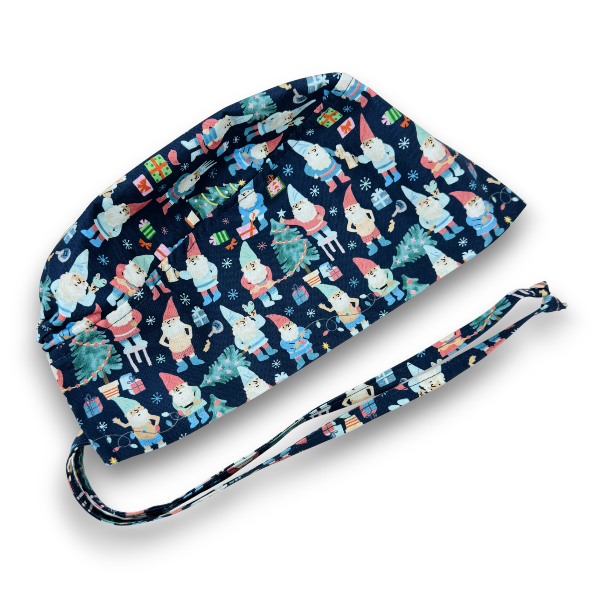 Santa Skull tie-back style surgical scrub cap by Paradise Caps. Navy