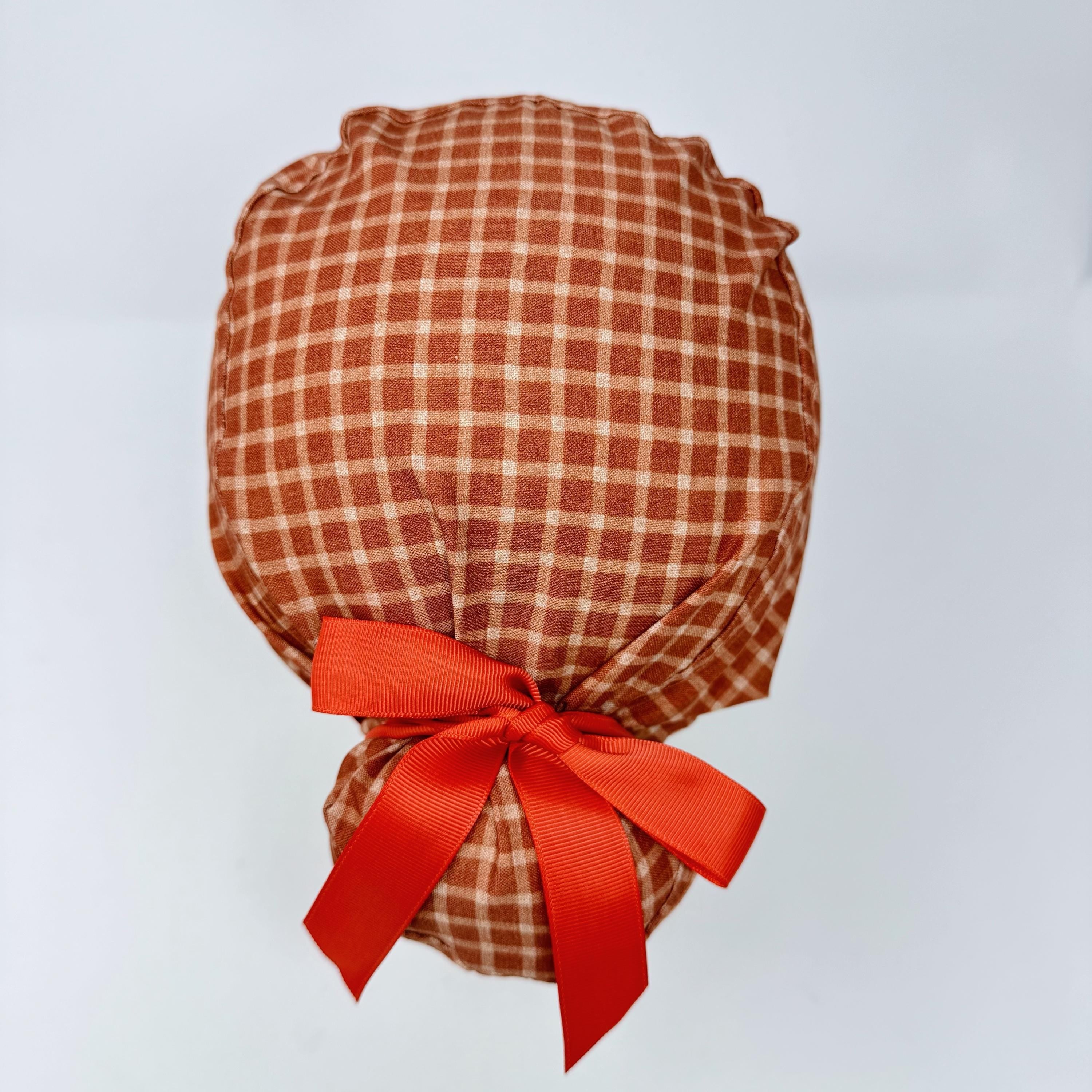 Rustic Check Euro scrub cap with ties for Women, Summer European Surgical cap with Satin Lined by Paradise Caps. Euro PLUS style.
