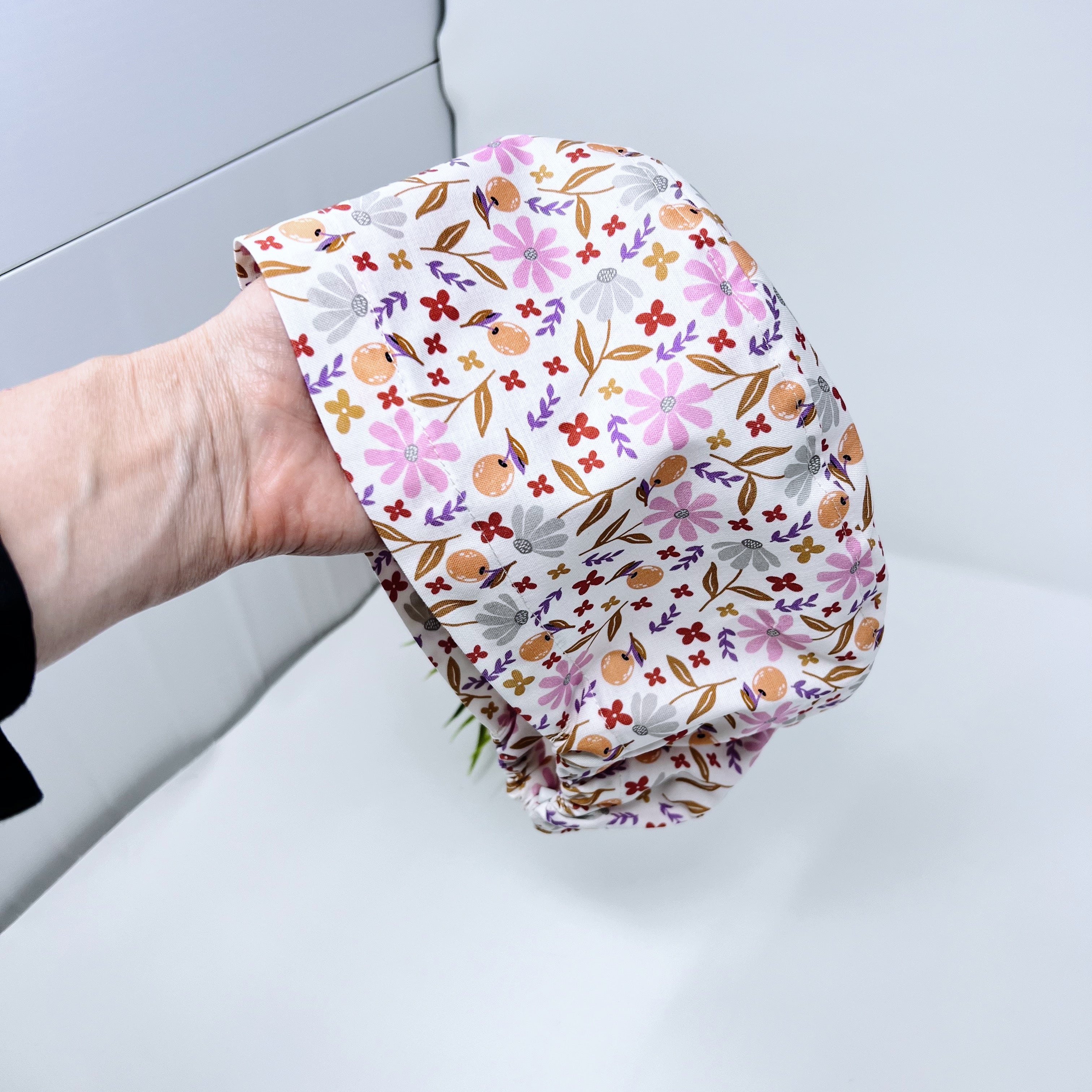 Colorful Blooming Euro Scrub Cap for Women with Satin Lined Option by Paradise Caps.