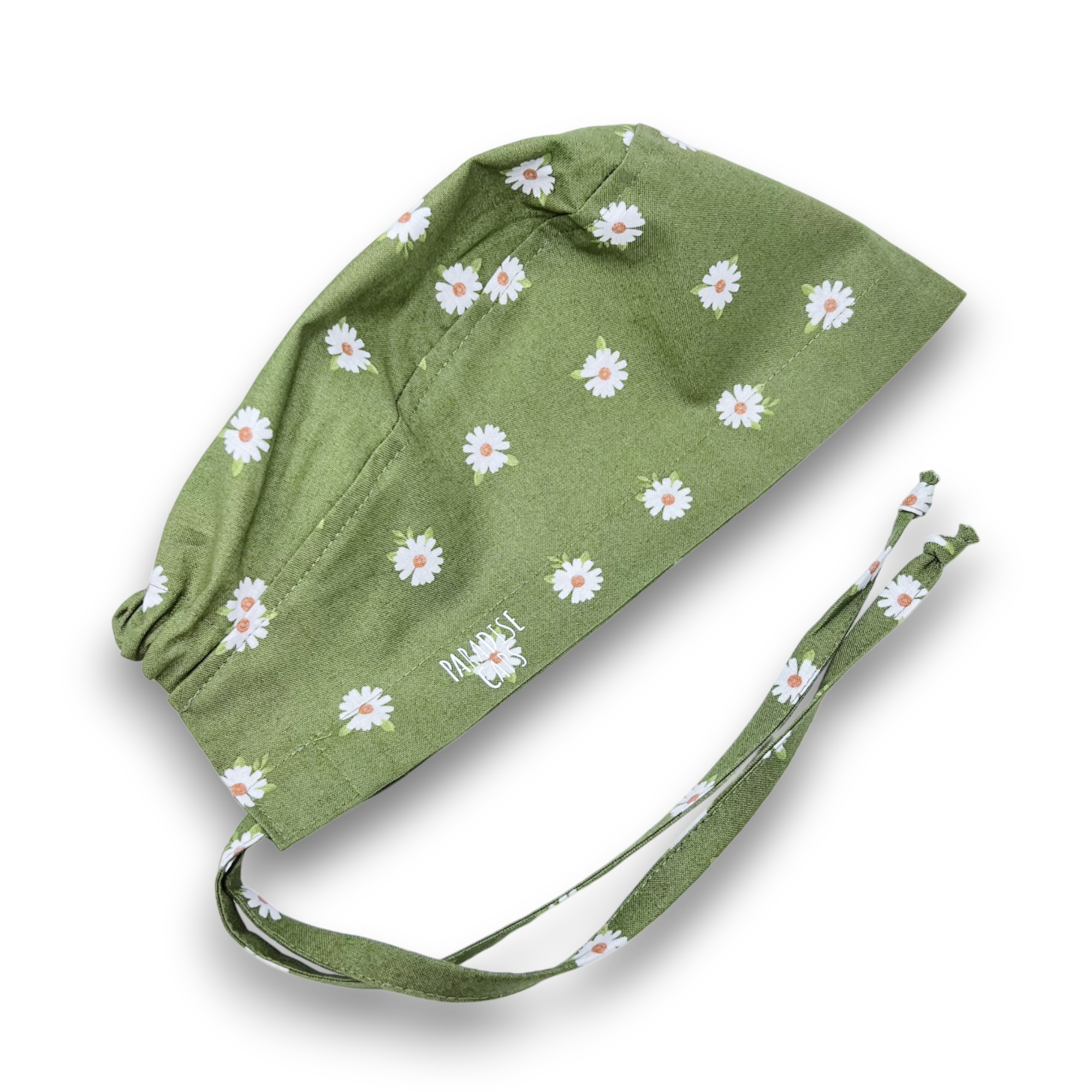 Daisy Skull tie-back style surgical scrub cap by Paradise Caps.