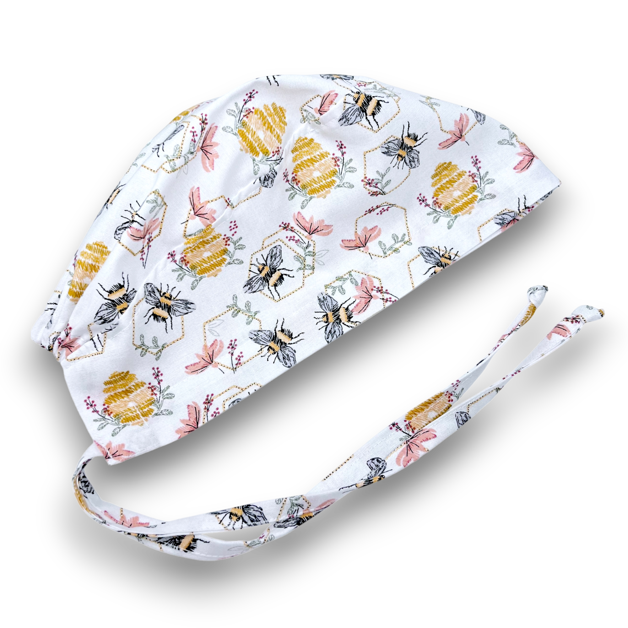 Bee Skull tie-back style surgical scrub cap for men by Paradise Caps.