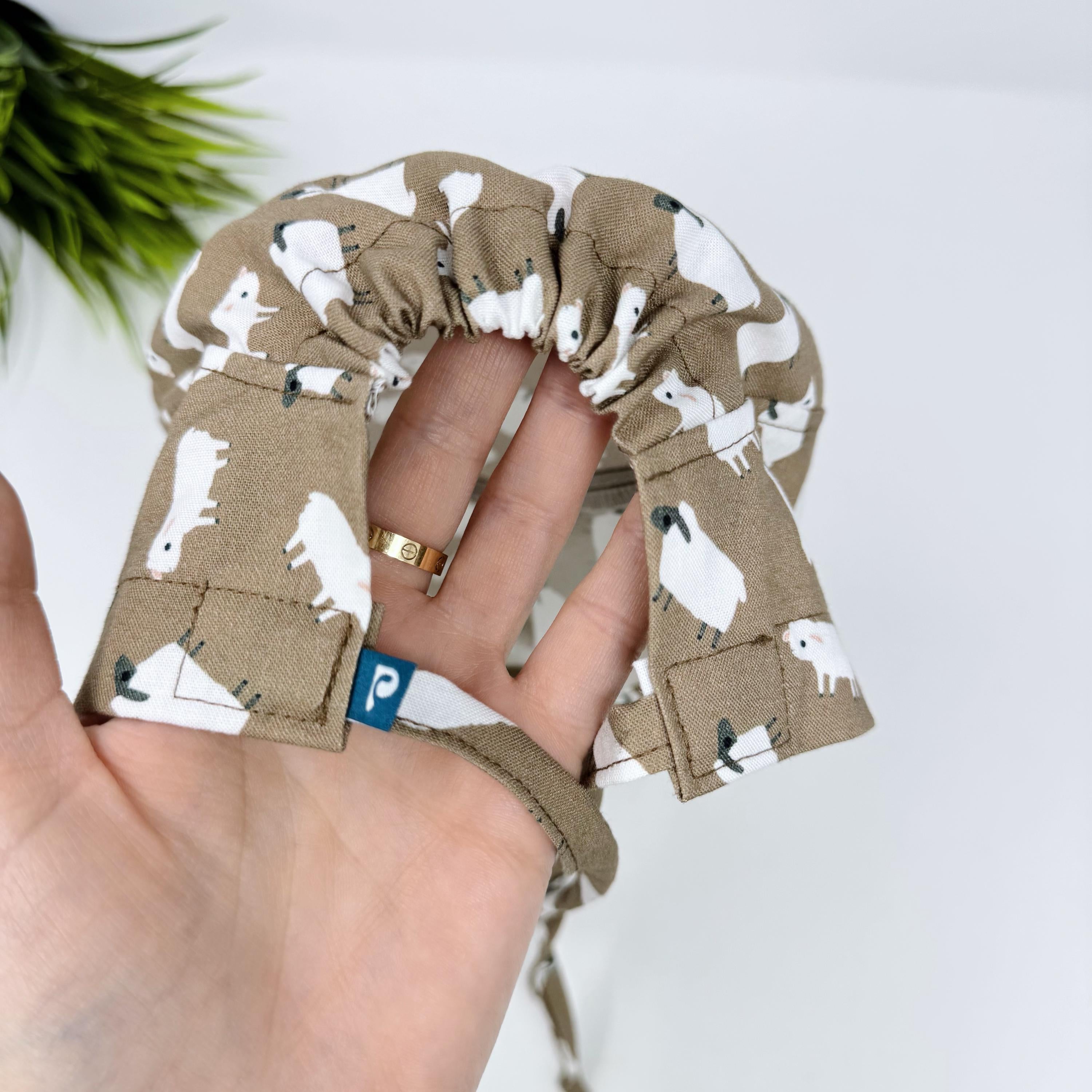 Sheep Men's surgical cap. Farm skull tie-back style scrub cap by Paradise Caps. Brown.