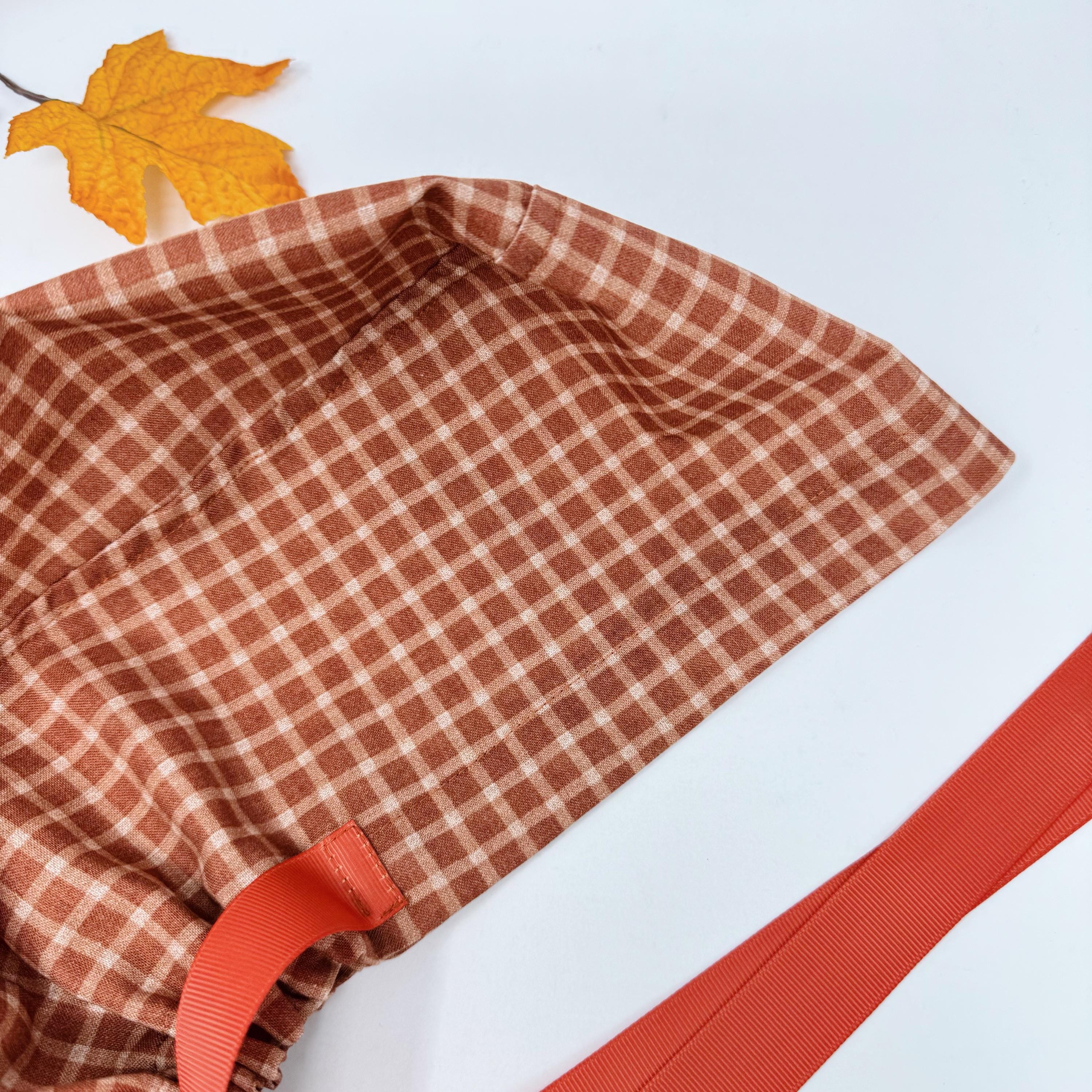 Rustic Check Euro scrub cap with ties for Women, Summer European Surgical cap with Satin Lined by Paradise Caps. Euro PLUS style.