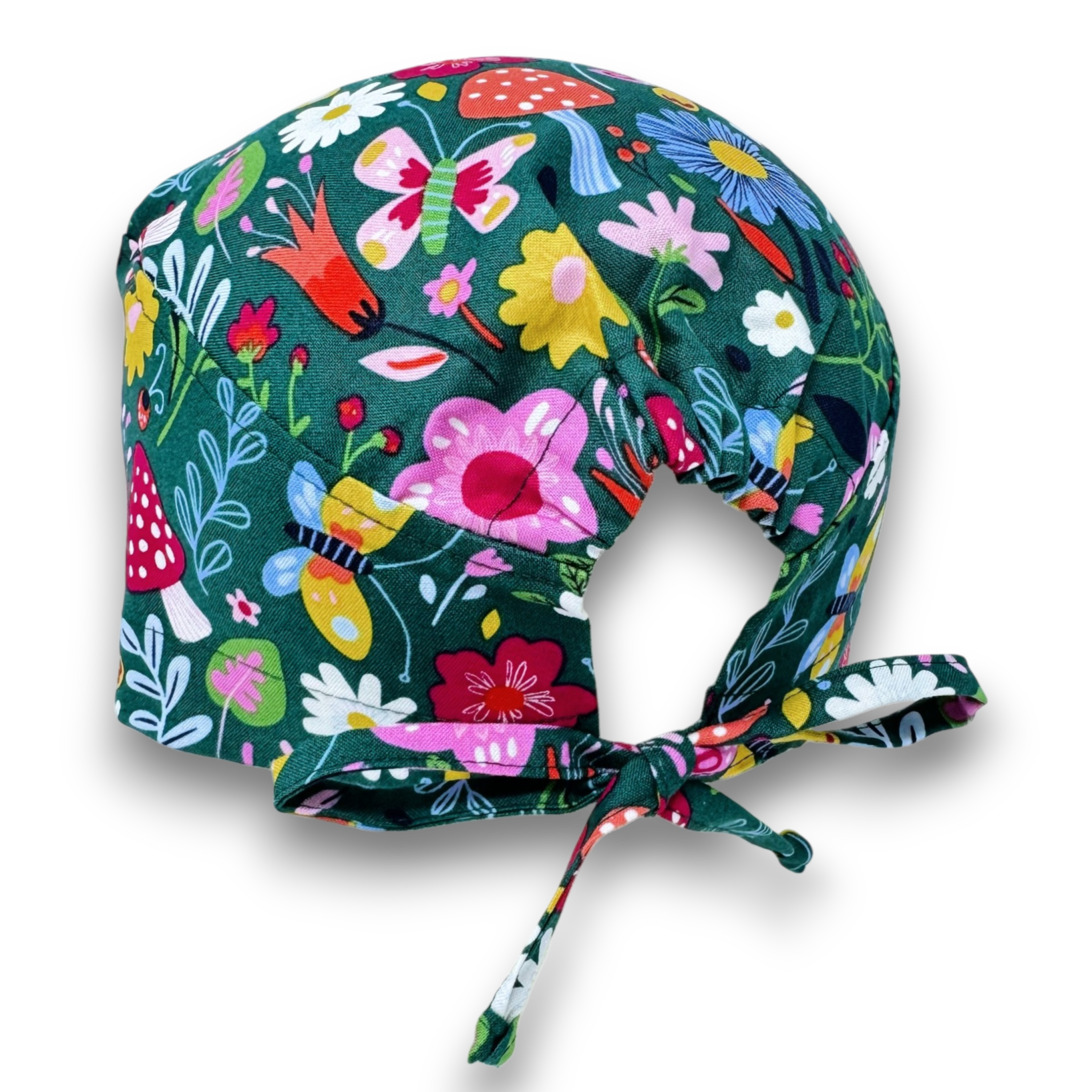 Floral Skull tie-back style surgical scrub cap by Paradise Caps.
