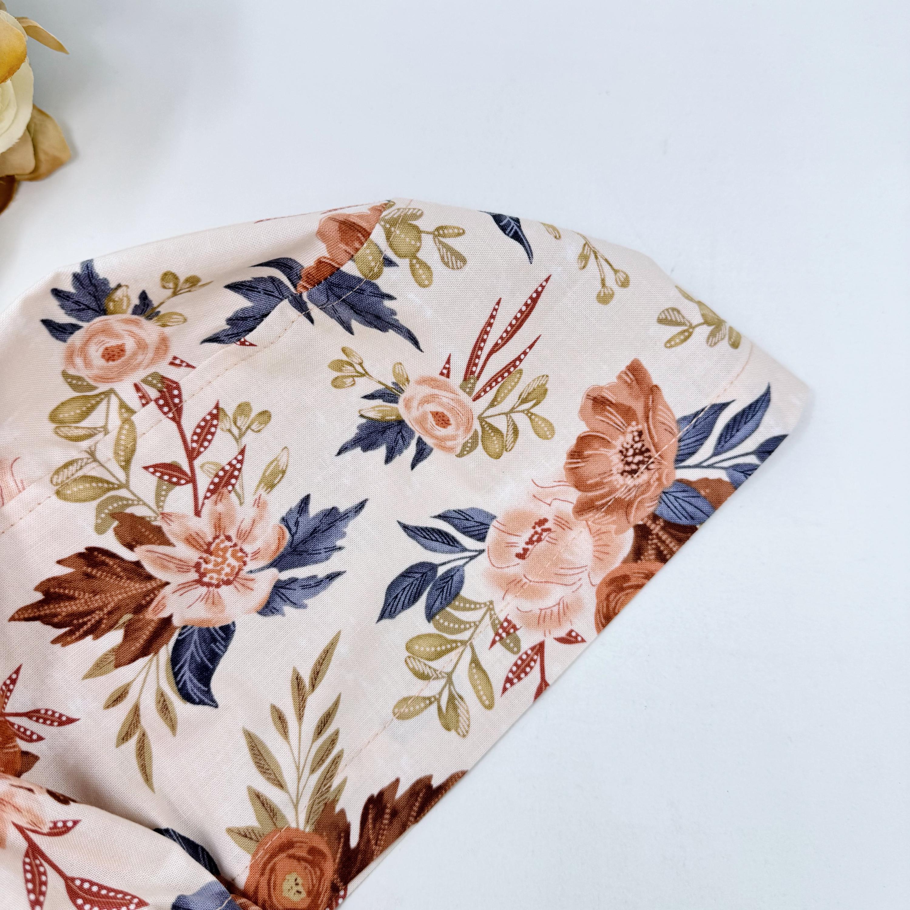 Floral Euro scrub cap for women. Fall European satin lined surgical cap by Paradise Caps.