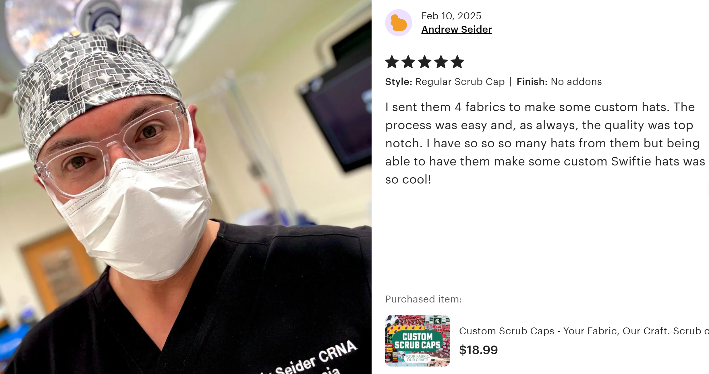 Custom Scrub Cap - Your Fabric, Our Craft. Scrub cap made from your fabric.
