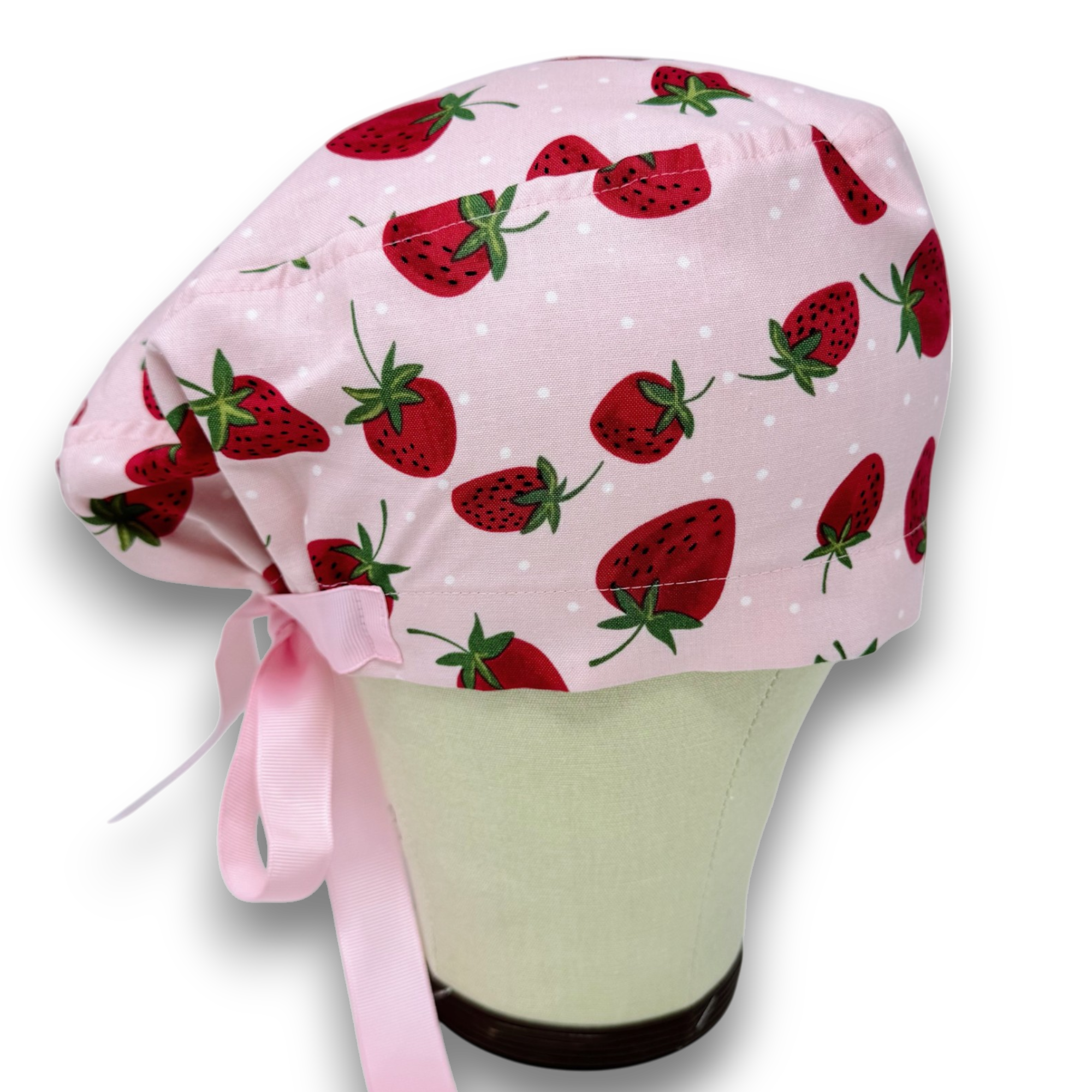 Strawberry Euro scrub cap with ties for Women by Paradise Caps. Euro PLUS style.