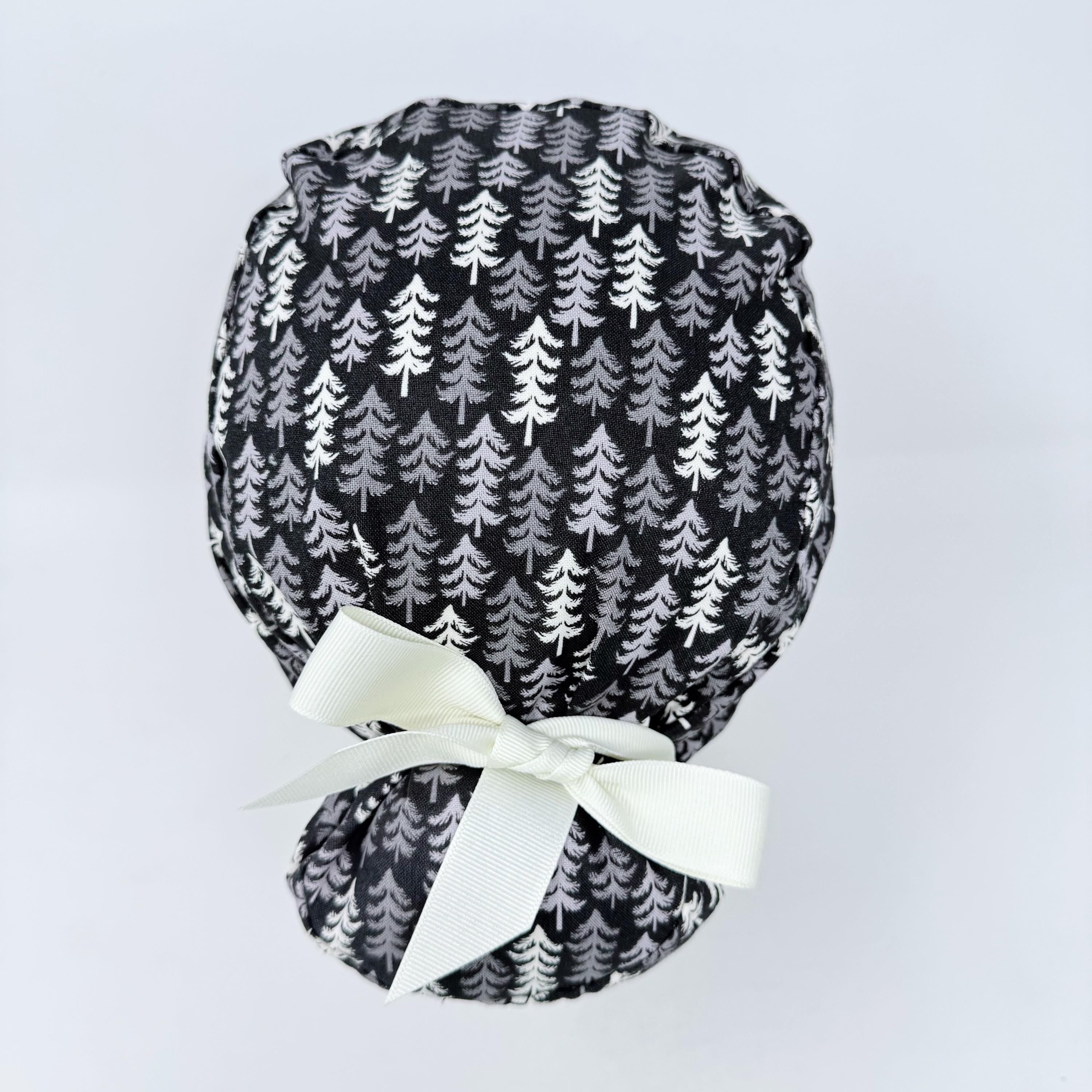 Euro scrub cap with ties for Women. Nordic Pines European Surgical cap with Satin Lined Option by Paradise Caps. Euro PLUS style.