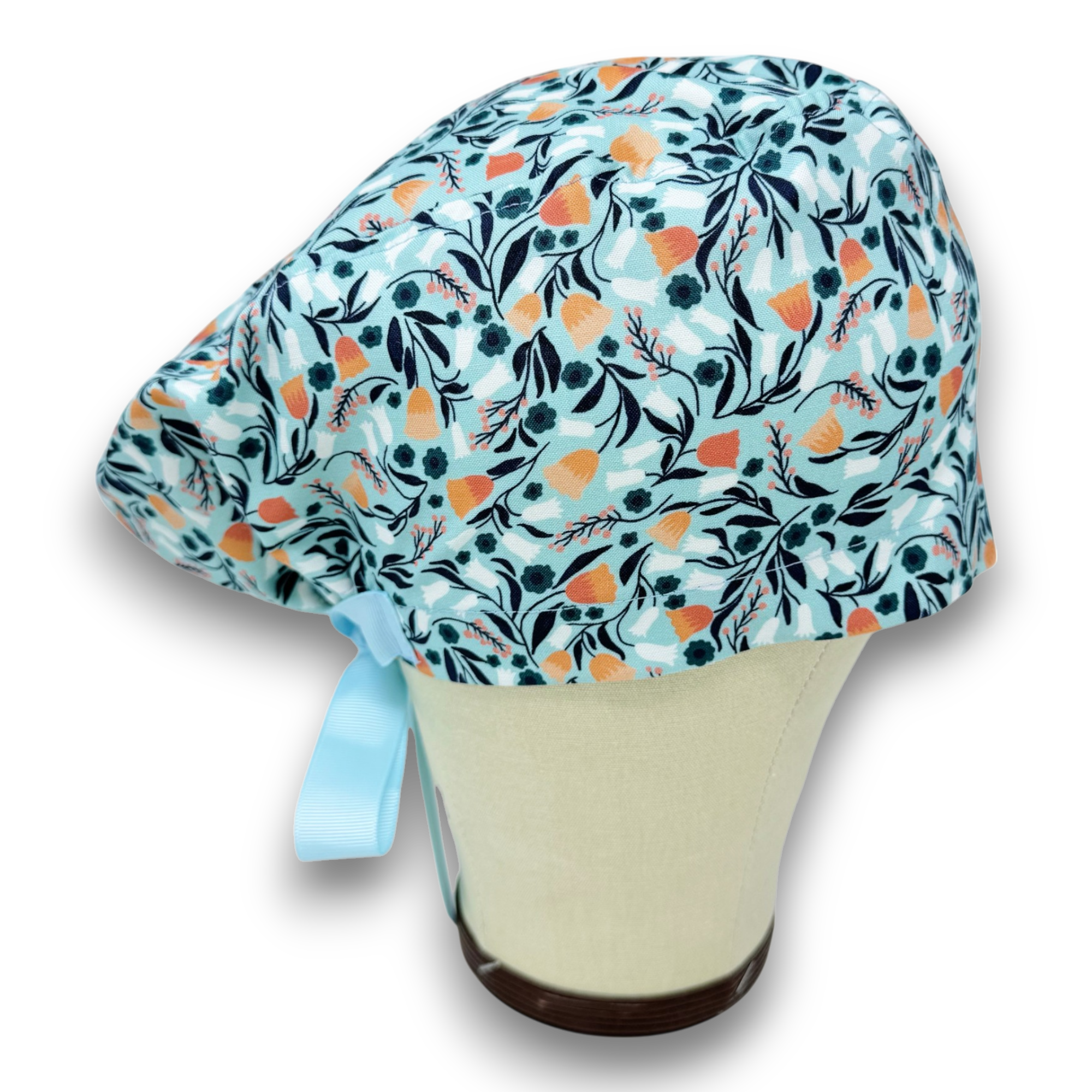 Orange bell Euro scrub cap with ties for Women by Paradise Caps. Euro PLUS style.