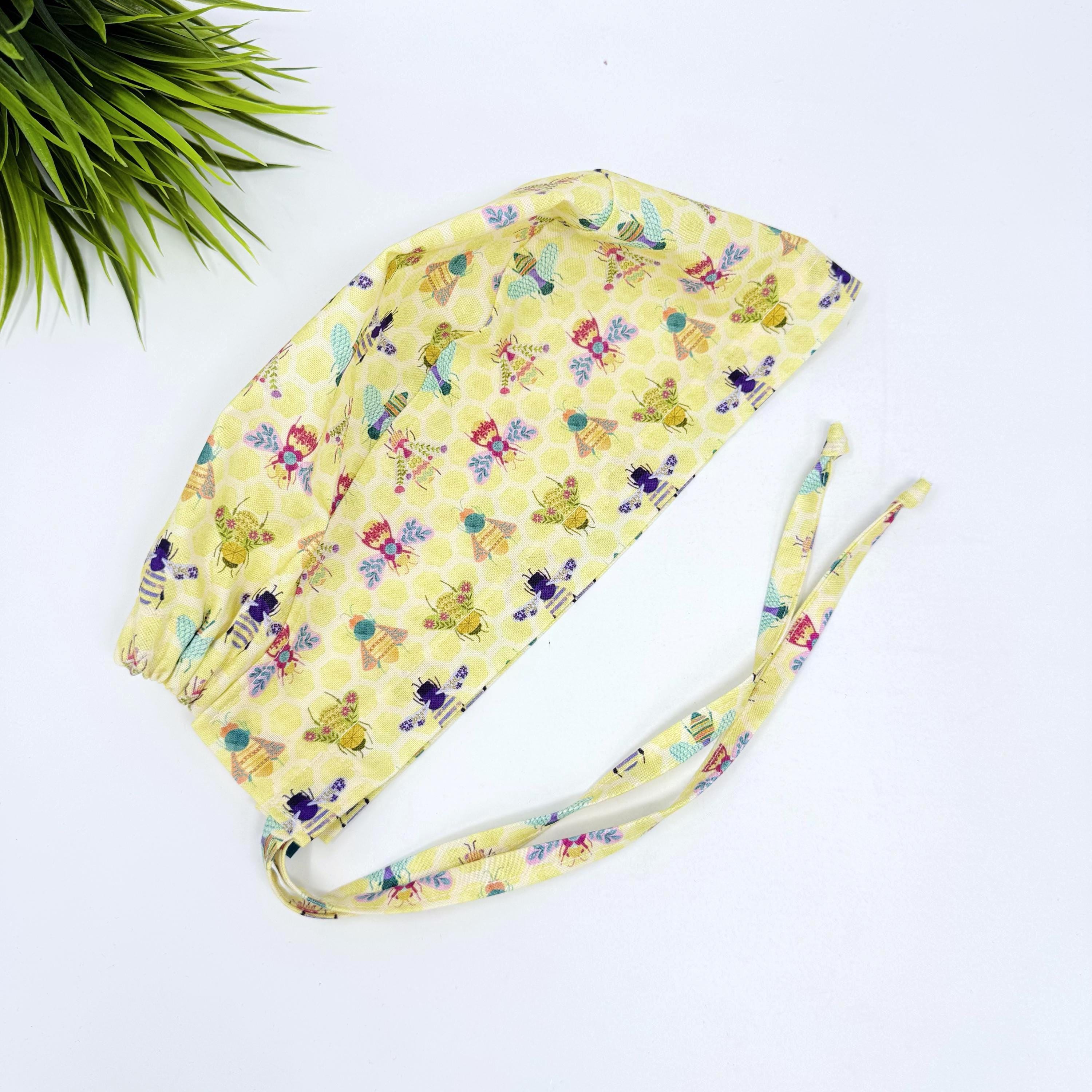 Bee Surgical cap for men. Yellow tie back scrub hat by Paradise Caps.