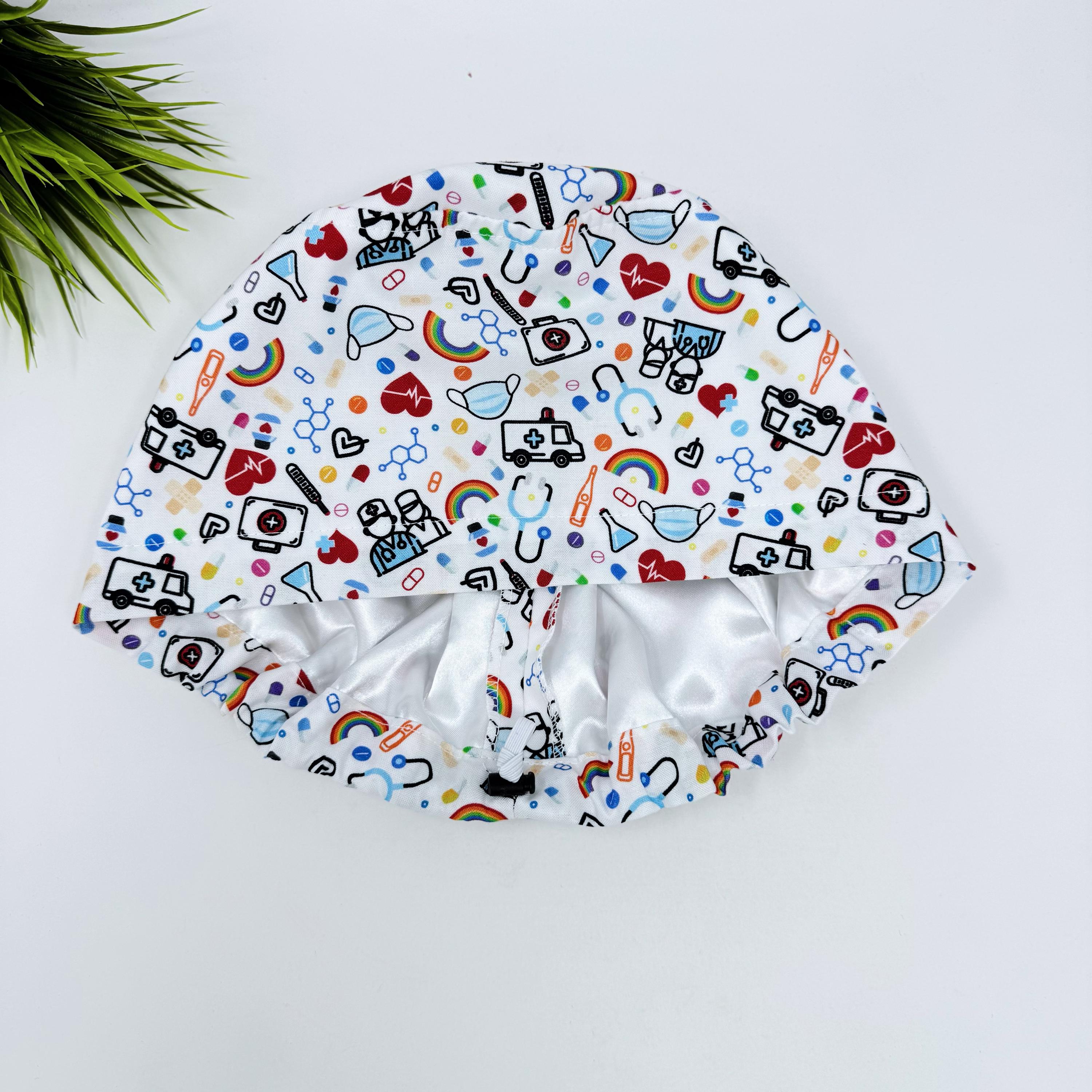 Medical Euro scrub cap for women. European satin lined surgical cap by Paradise Caps.