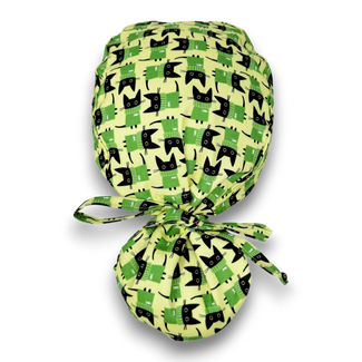 Cat Ponytail scrub cap for women with satin lined option by Paradise Caps.
