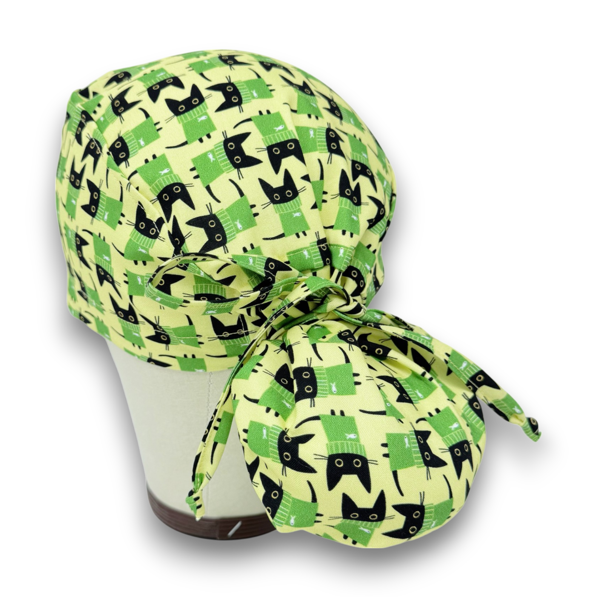 Cat Ponytail scrub cap for women with satin lined option by Paradise Caps.