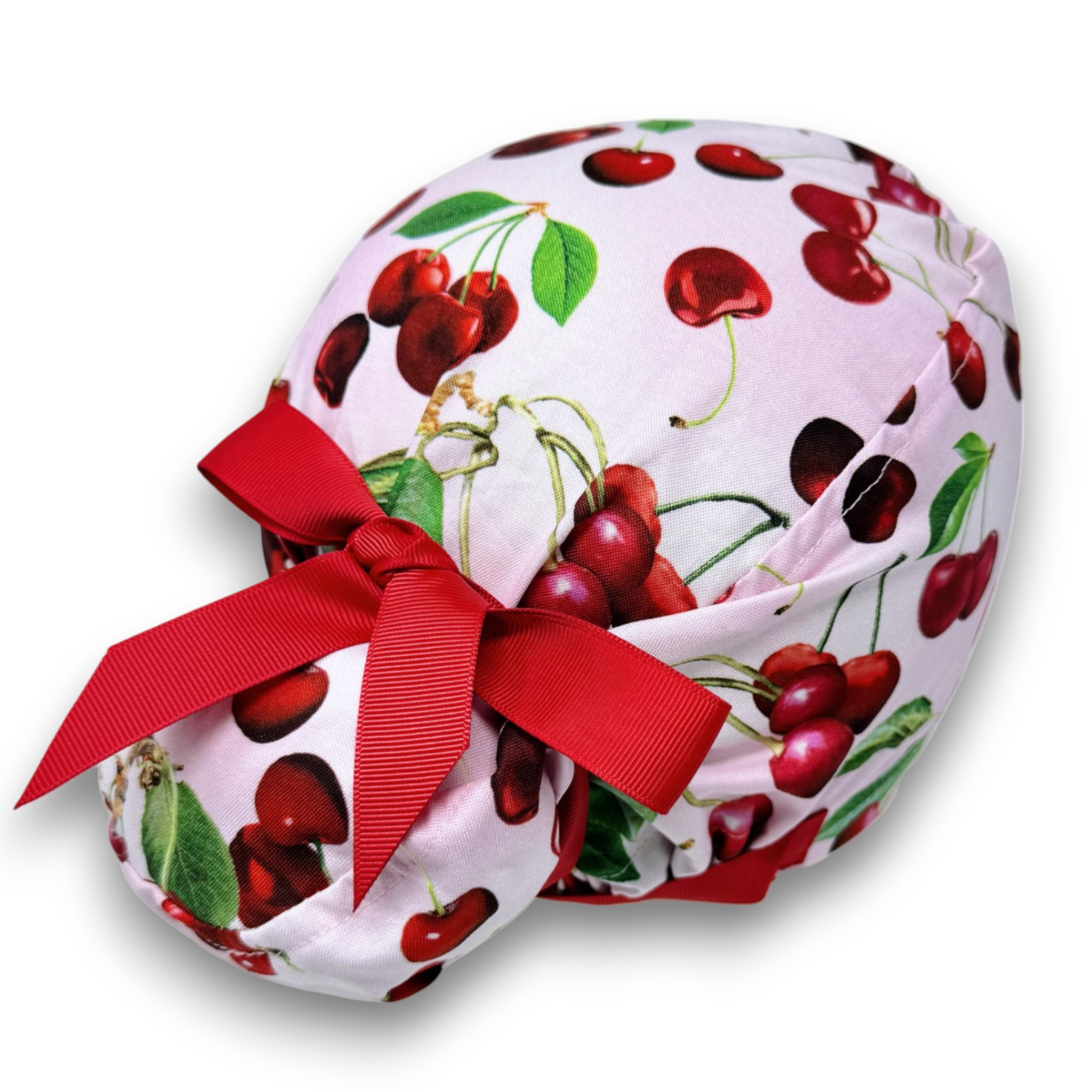 Cherry Euro scrub cap with ties for Women by Paradise Caps. Euro PLUS style.