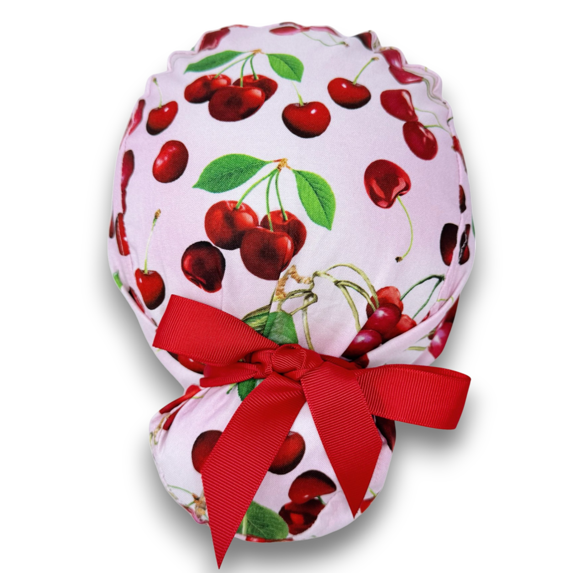 Cherry Euro scrub cap with ties for Women by Paradise Caps. Euro PLUS style.