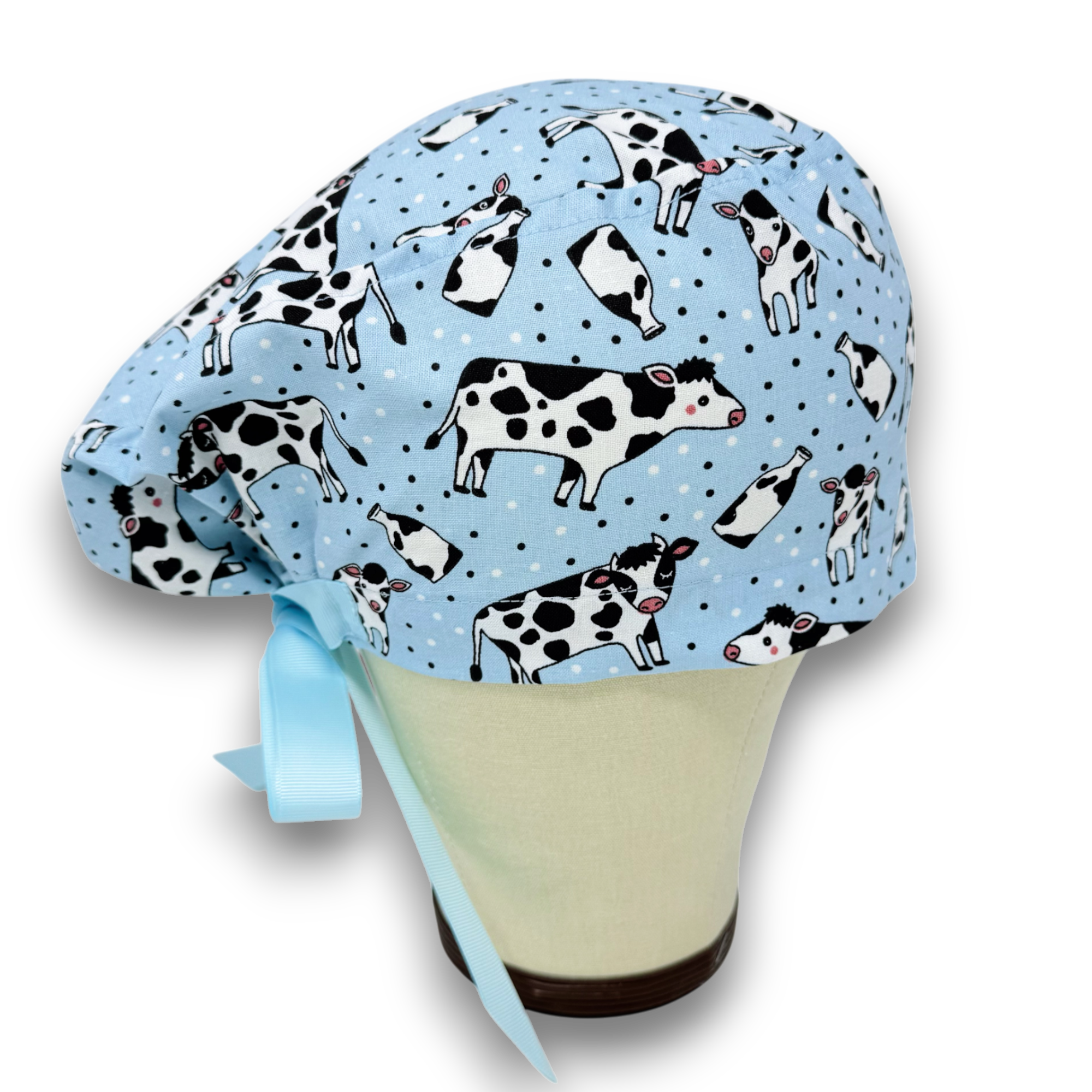 Cow Euro scrub cap with ties for Women by Paradise Caps. Euro PLUS style.