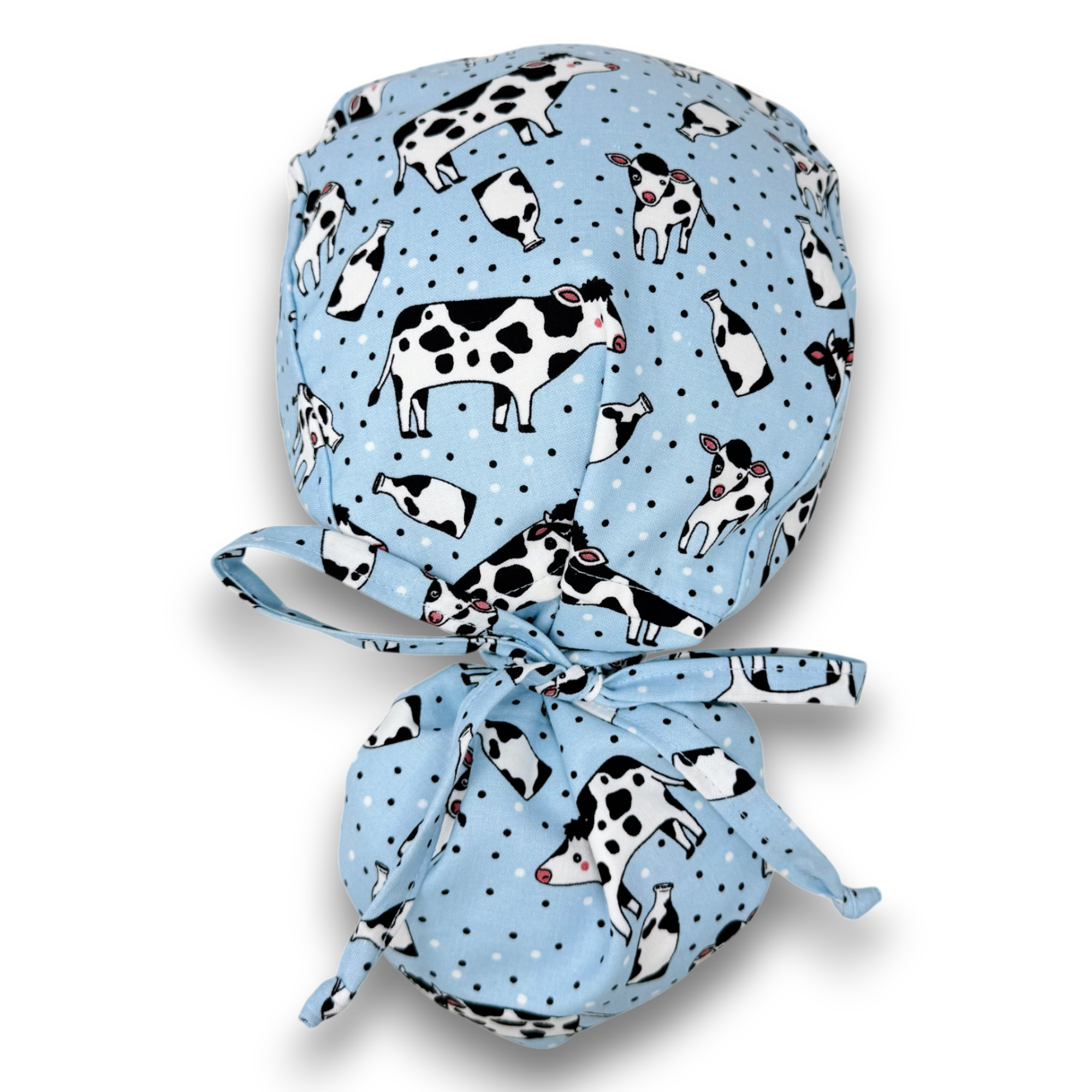 Cow Ponytail scrub cap for women with satin lined option by Paradise Caps.