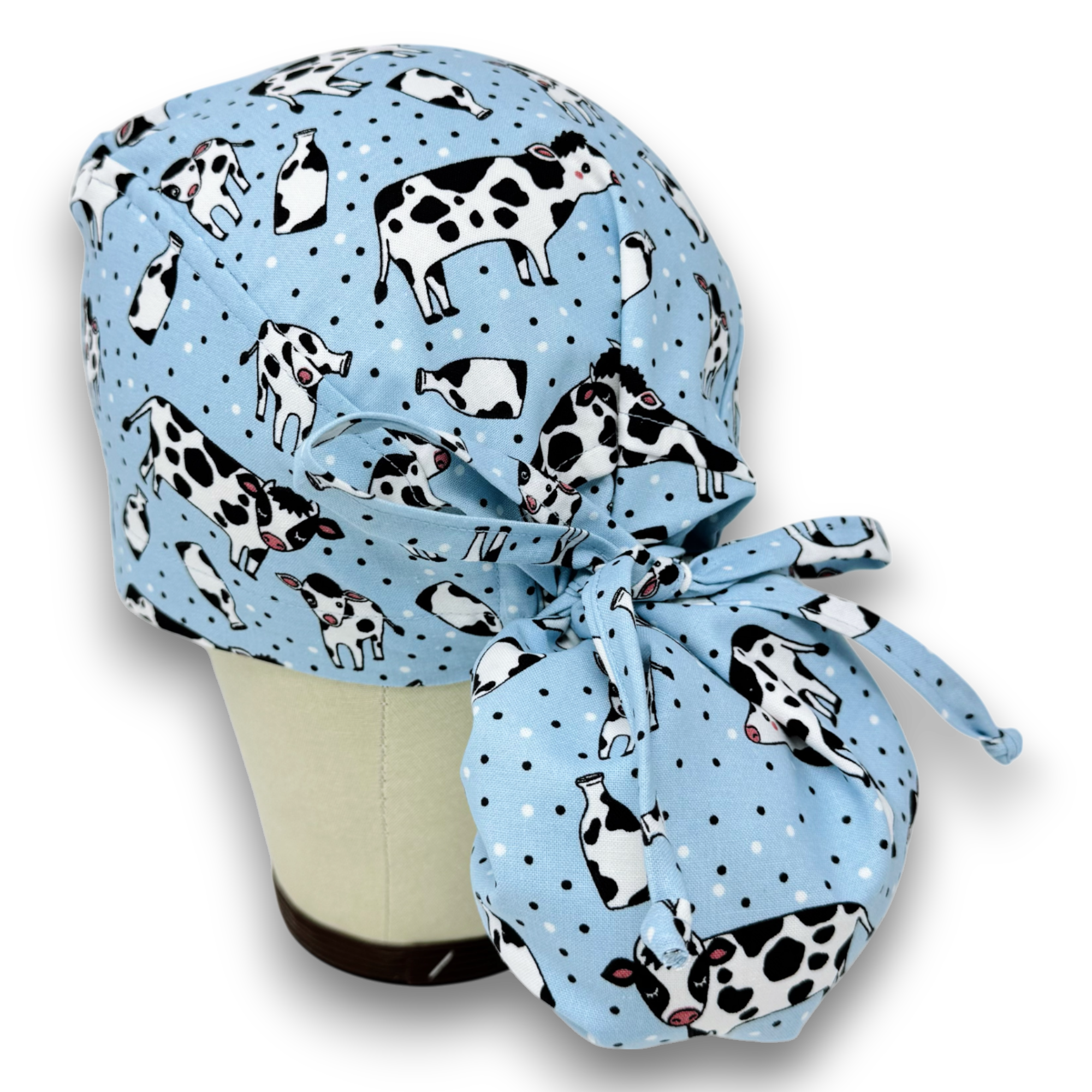 Cow Ponytail scrub cap for women with satin lined option by Paradise Caps.