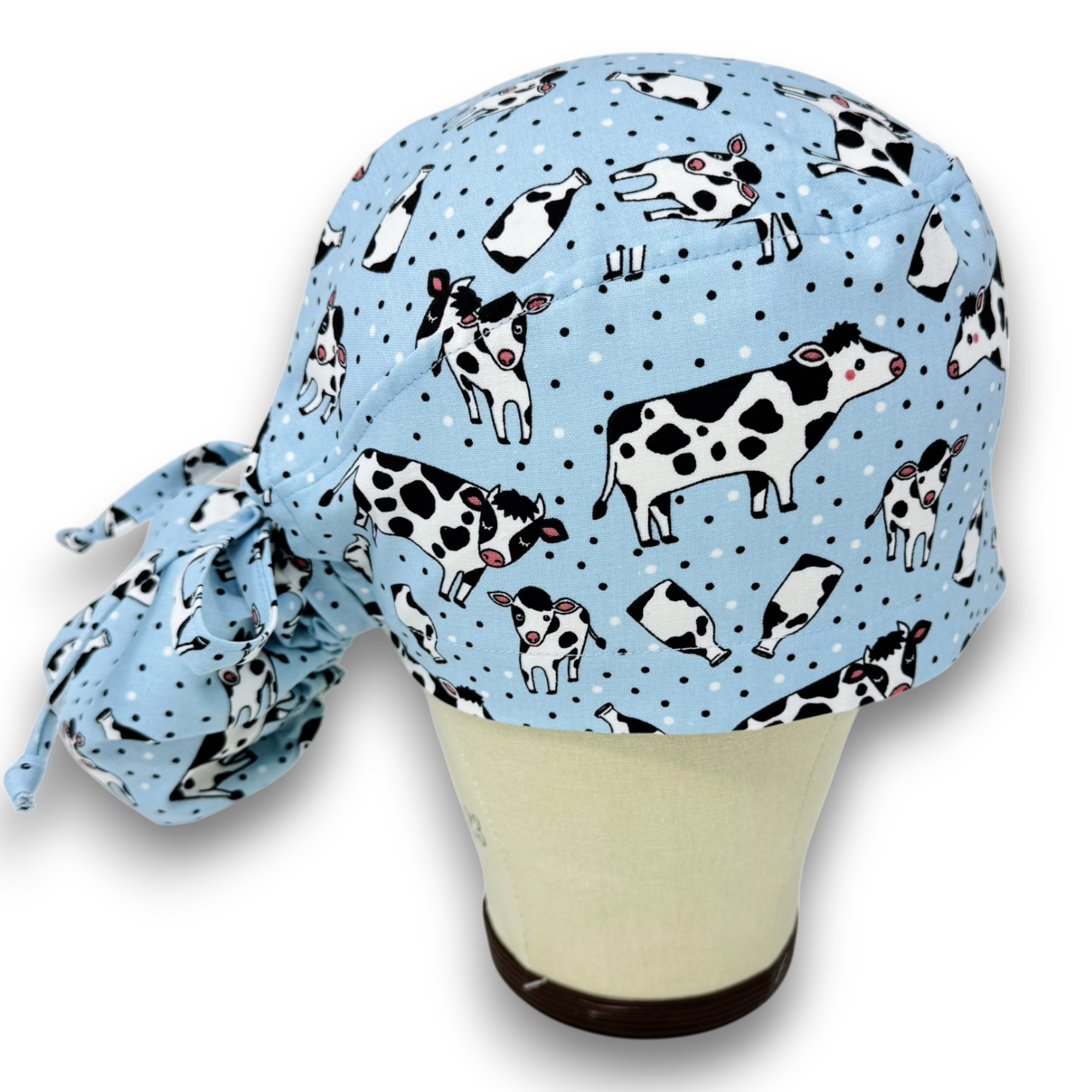 Cow Ponytail scrub cap for women with satin lined option by Paradise Caps.