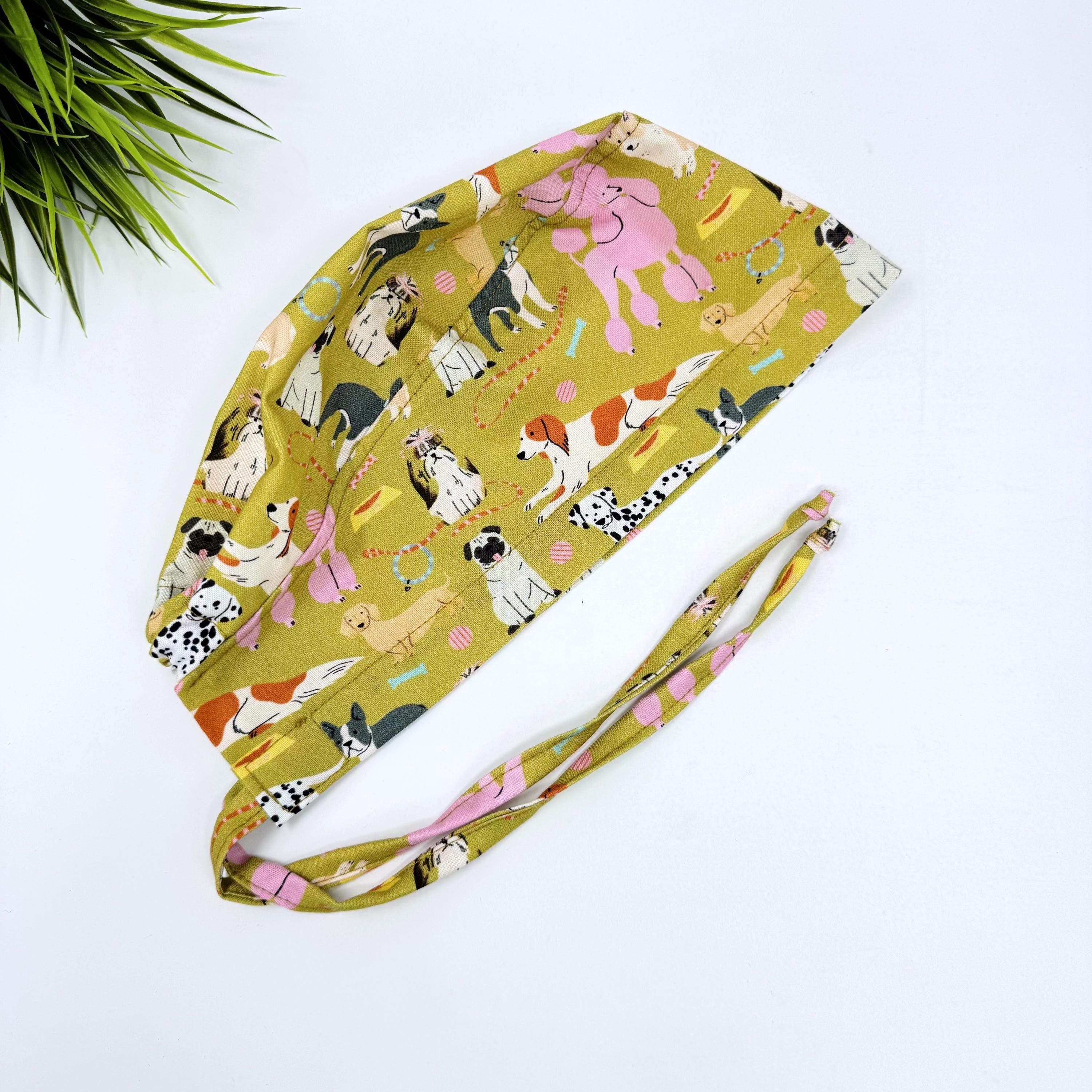 Dog Surgical cap for men. Funny tie back scrub hat by Paradise Caps.
