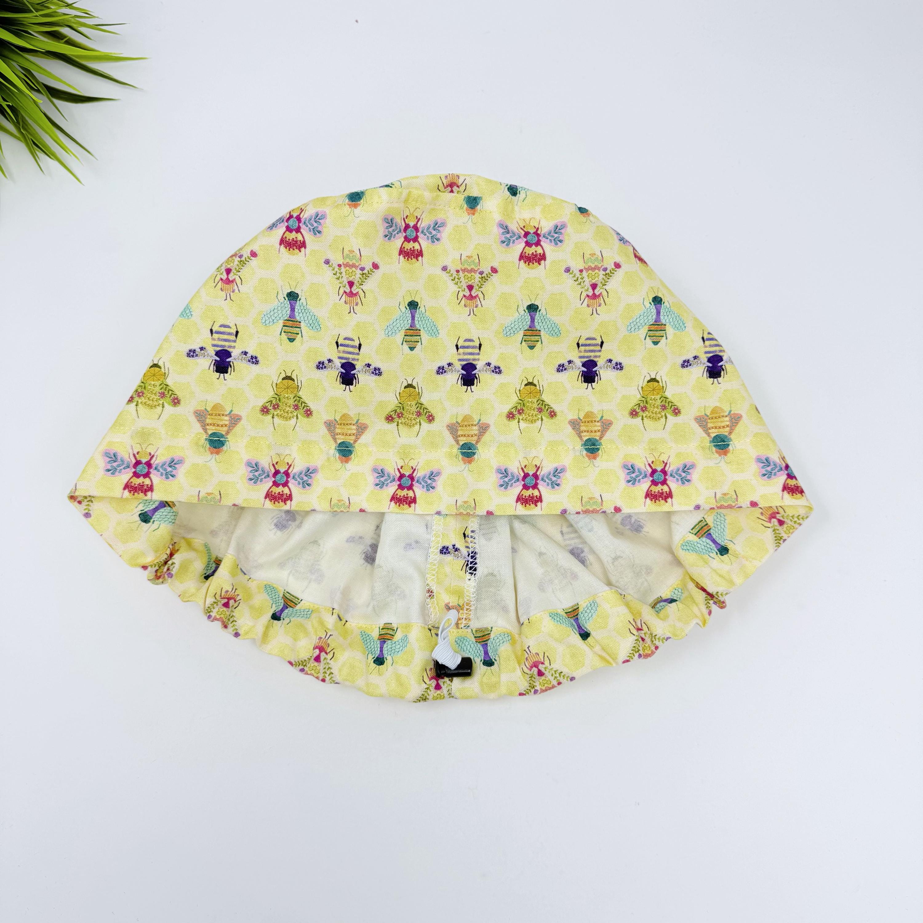 Bee Euro scrub cap for women, Yellow European surgical cap satin lined by Paradise Caps.