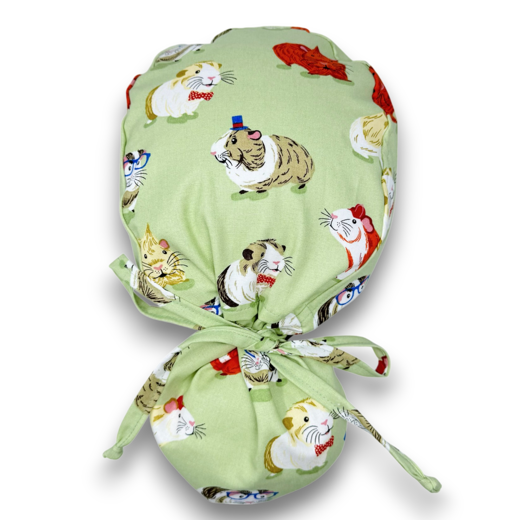 Guinea pig Ponytail scrub cap for women with satin lined option by Paradise Caps.