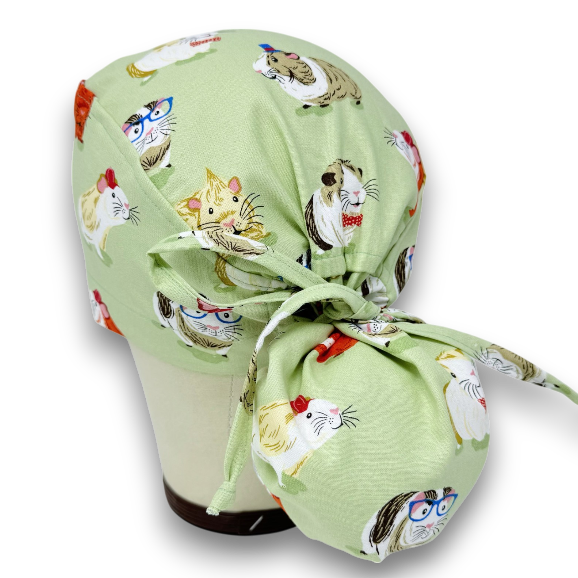Guinea pig Ponytail scrub cap for women with satin lined option by Paradise Caps.