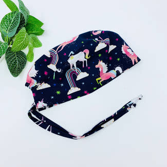 Unicorn Skull tie-back style surgical scrub cap by Paradise Caps.
