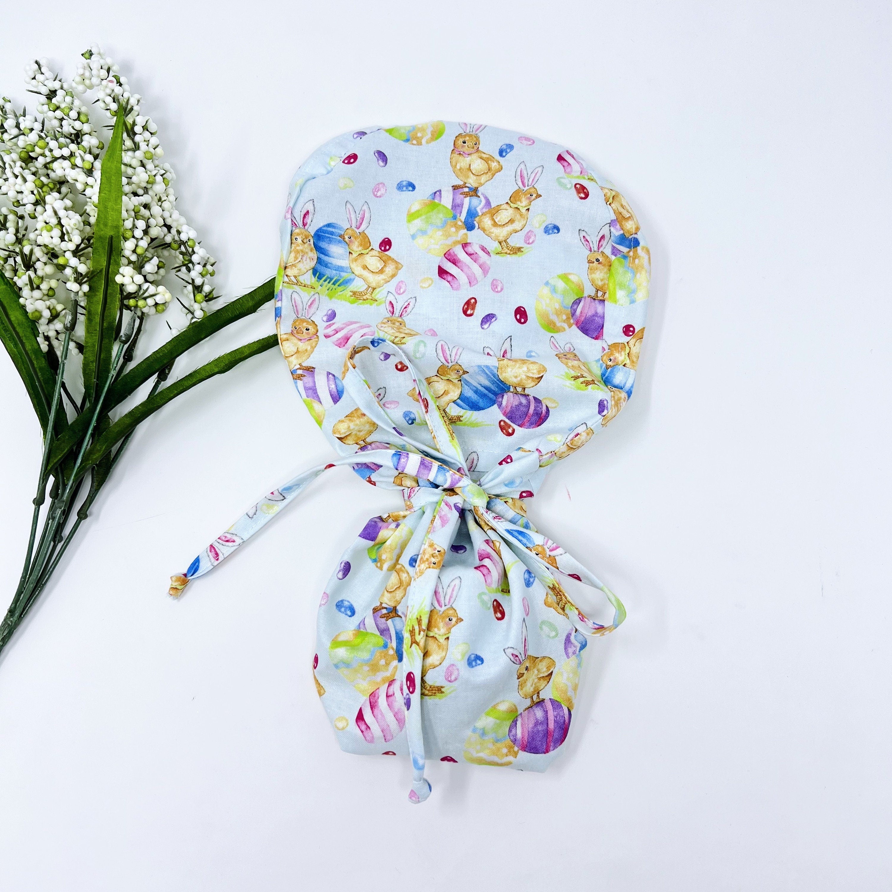 Easter Egg Ponytail scrub cap for women with satin lined option by Paradise Caps.