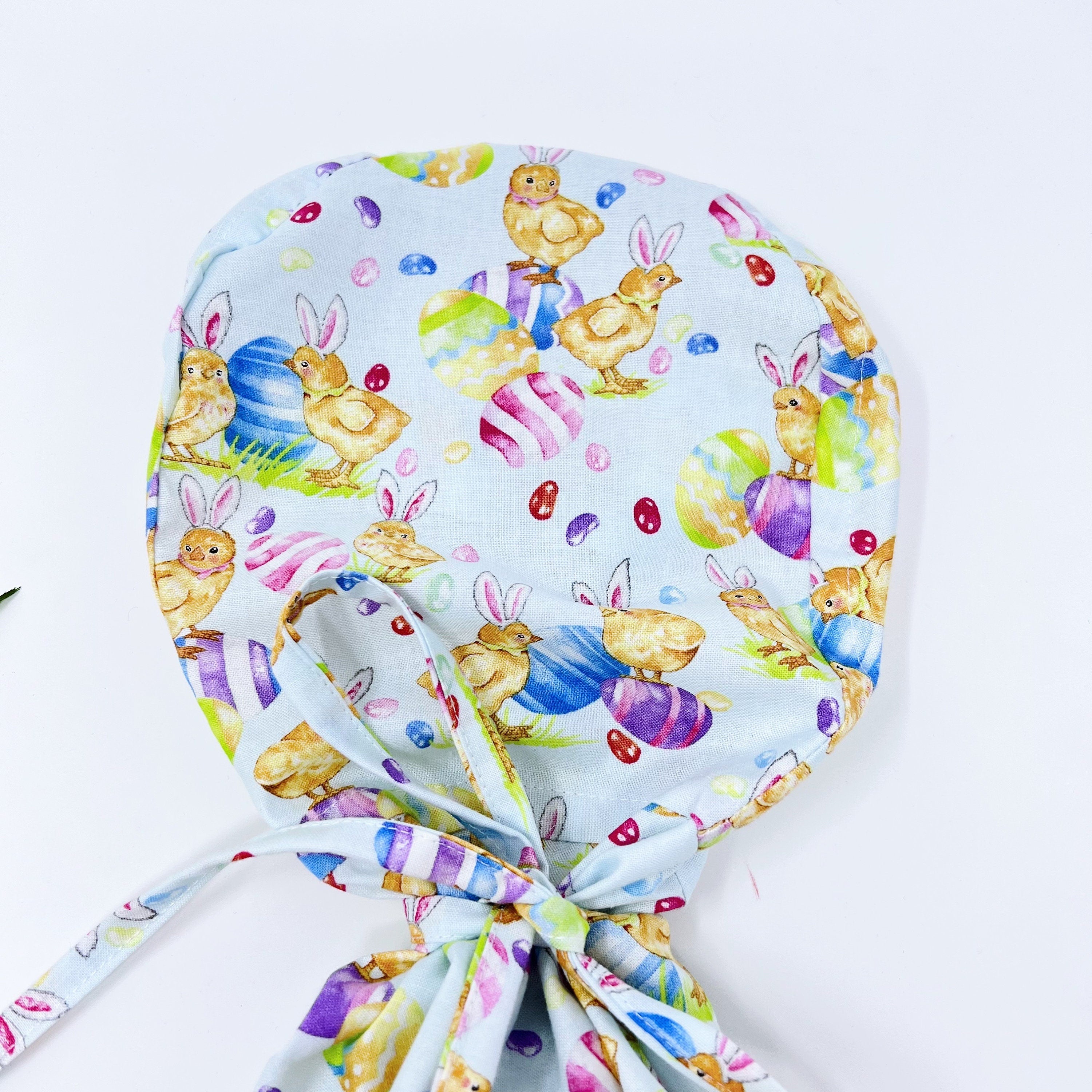 Easter Egg Ponytail scrub cap for women with satin lined option by Paradise Caps.