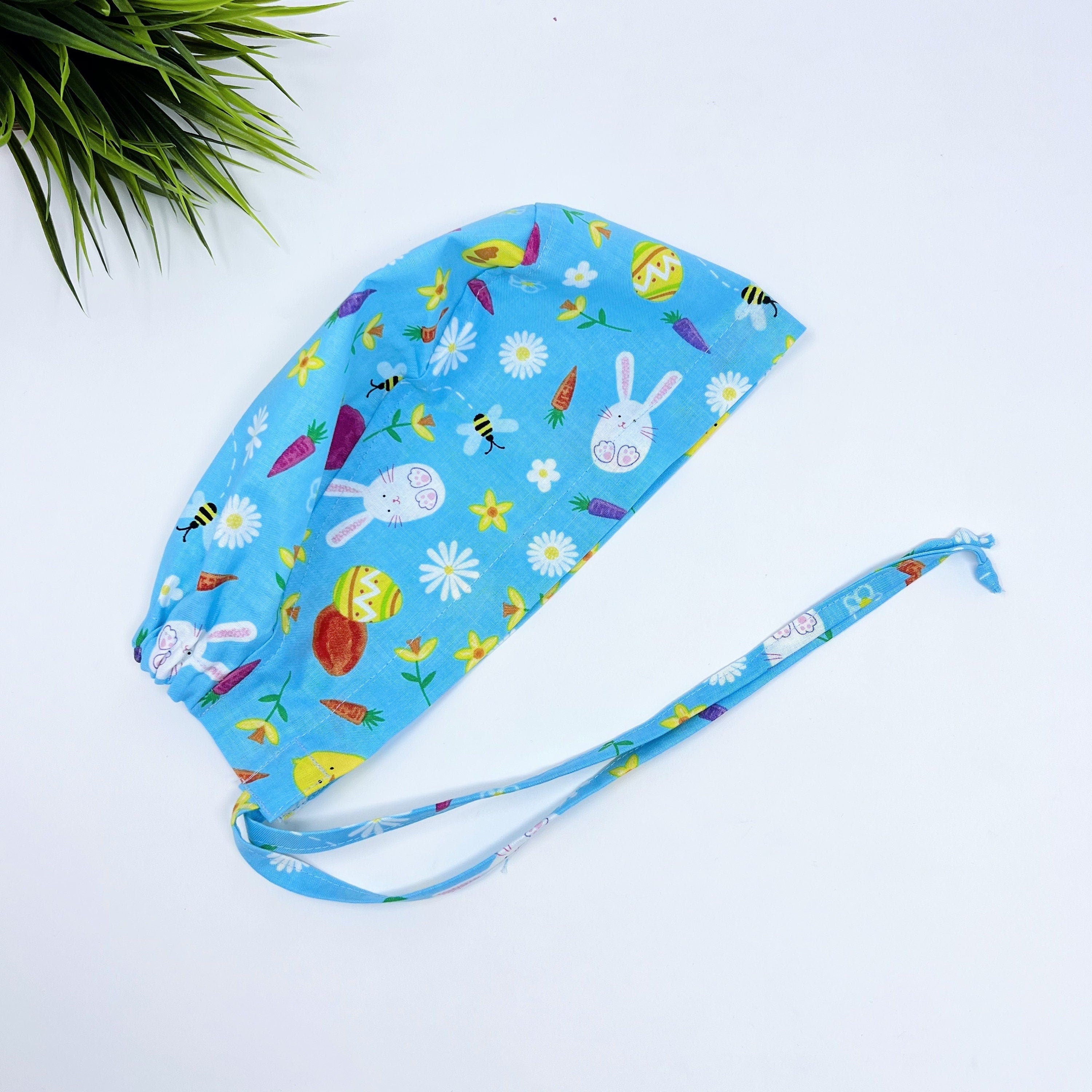 Easter Bunny Skull tie-back style surgical scrub cap for men by Paradise Caps.
