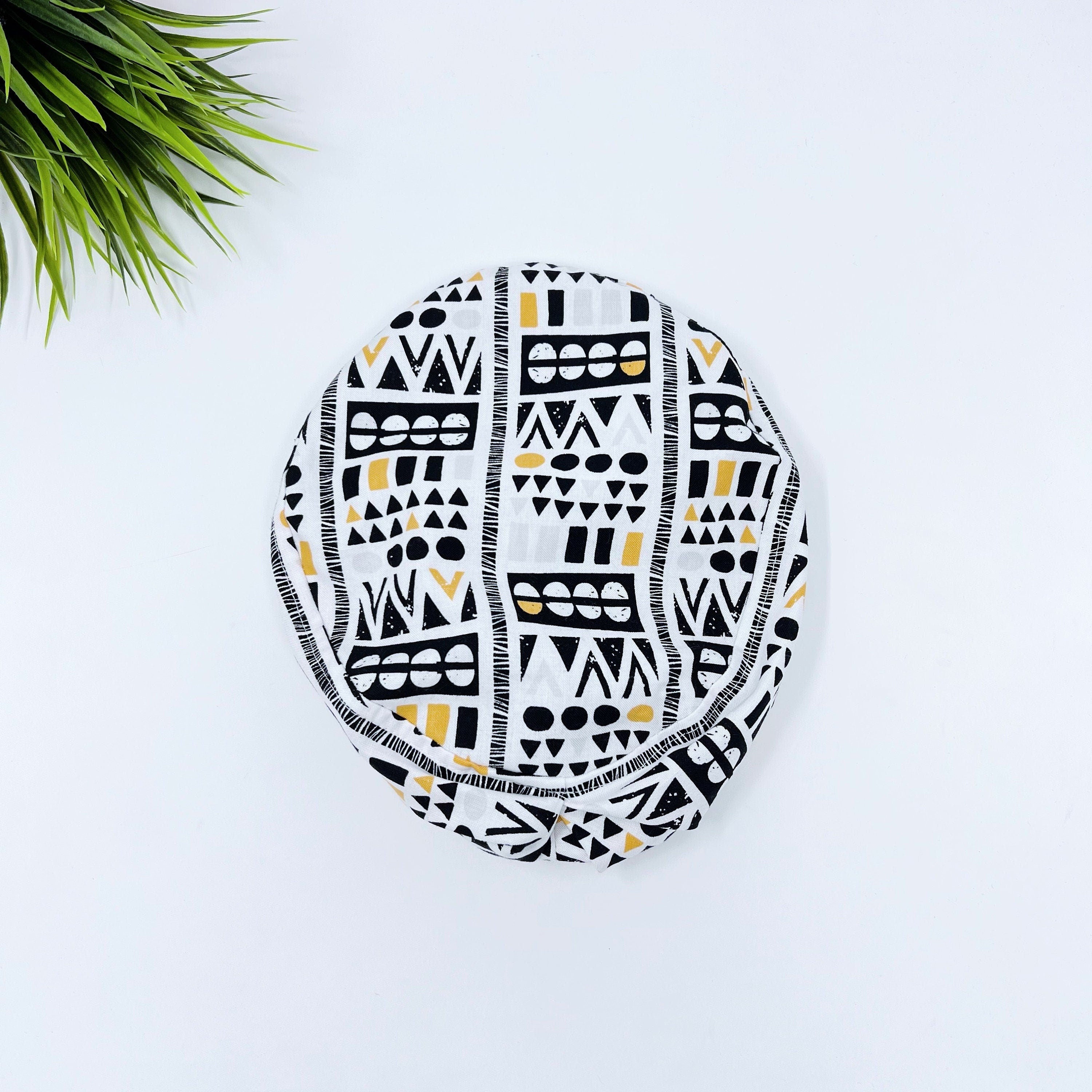 Euro scrub cap for women. Yellow and black European satin lined surgical cap by Paradise Caps.