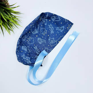 Navy Constellations Euro scrub cap with ties for Women by Paradise Caps. Euro PLUS style.