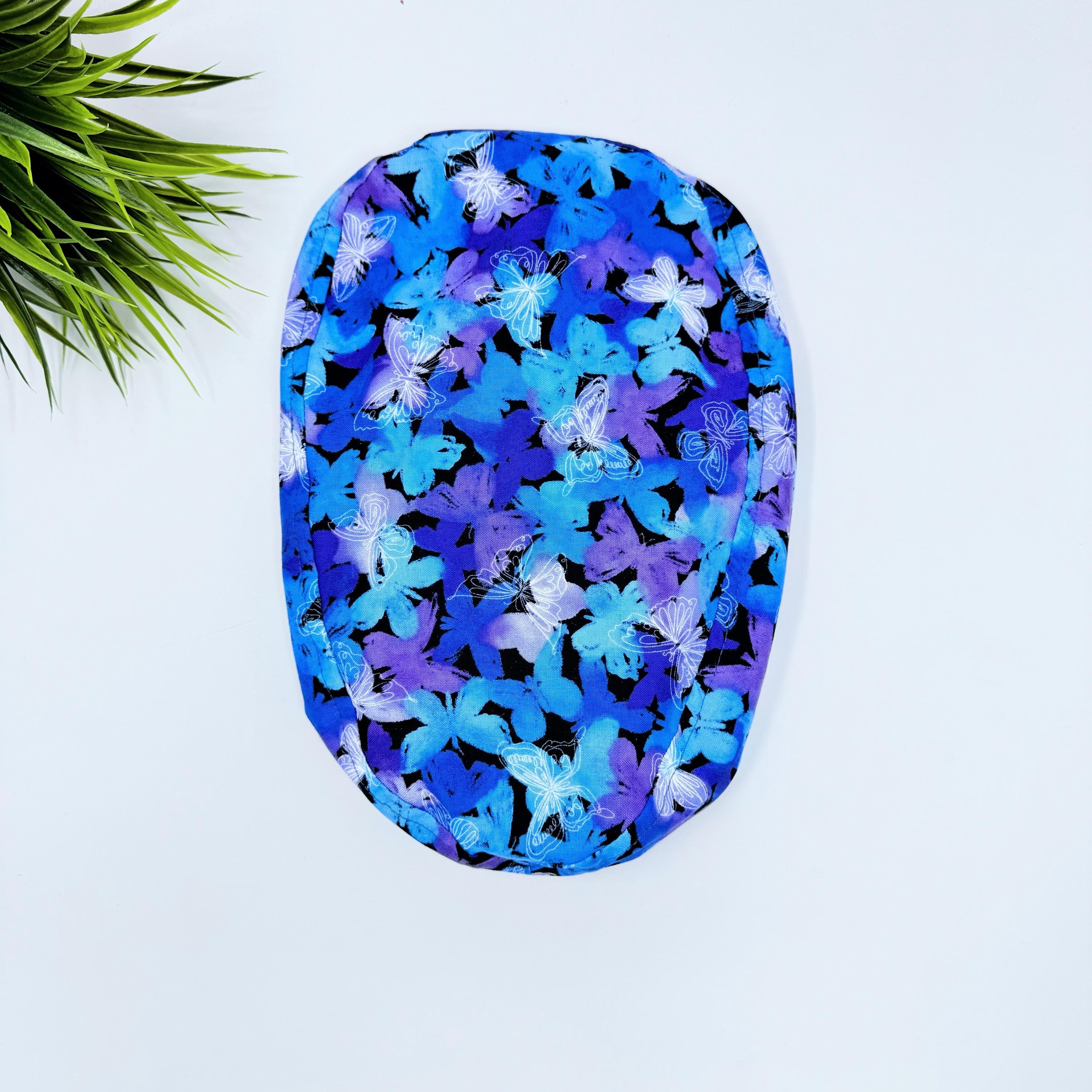 Blue Butterflies Euro PLUS style by ParadiseCaps. Scrub Cap for Women, European Surgical cap with Satin Lined Option.