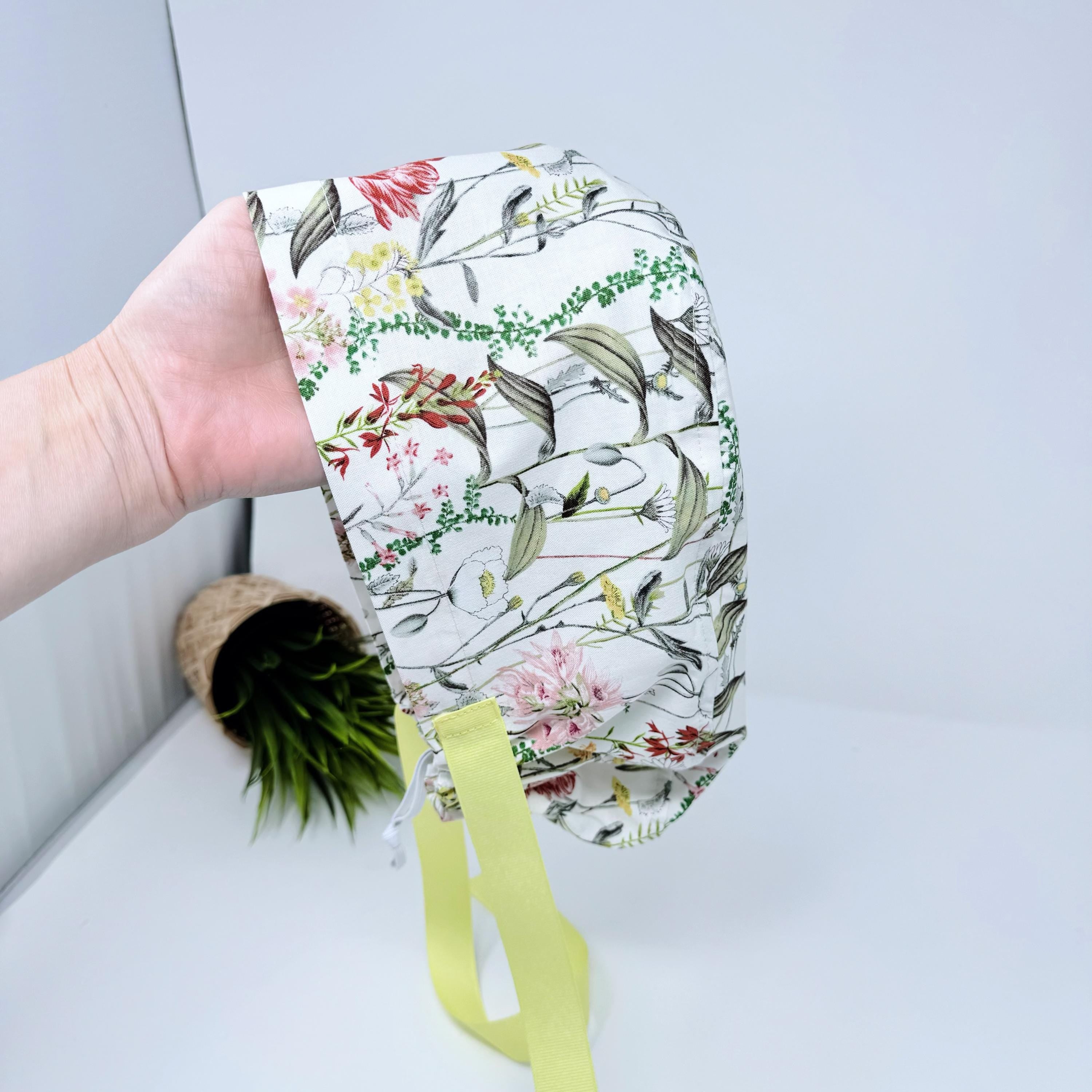 Stemmed Vintage Euro scrub cap with ties for Women by Paradise Caps. Euro PLUS style.