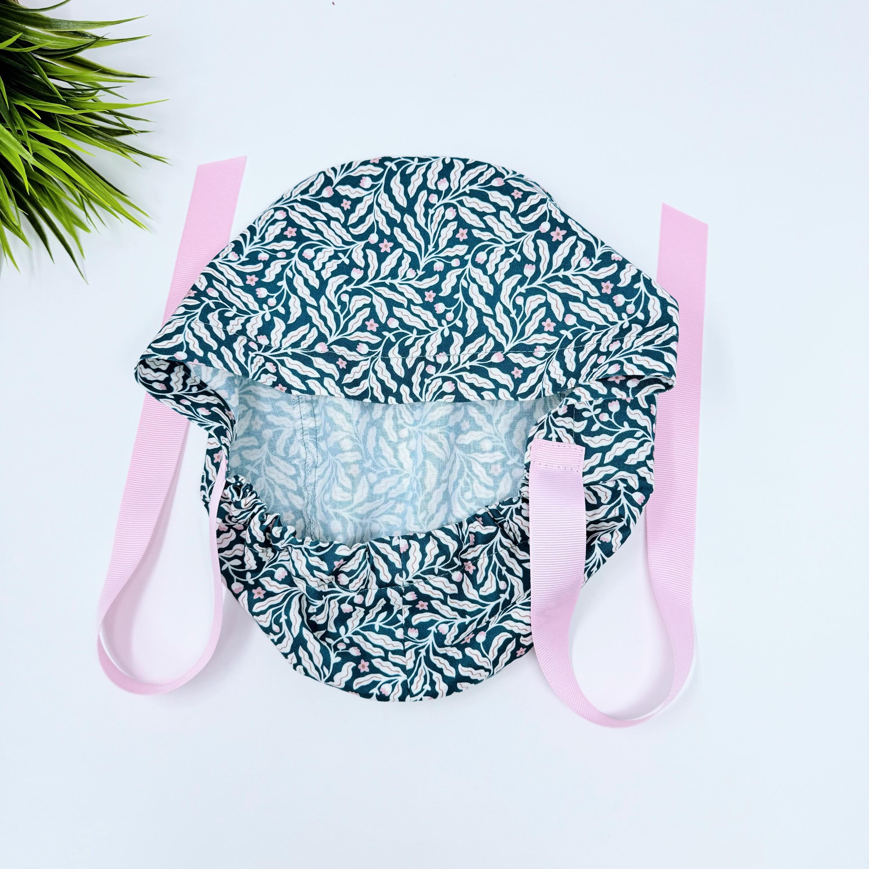Branches Euro PLUS style with ties Scrub Cap for Women, European Surgical cap with Satin Lined Option.