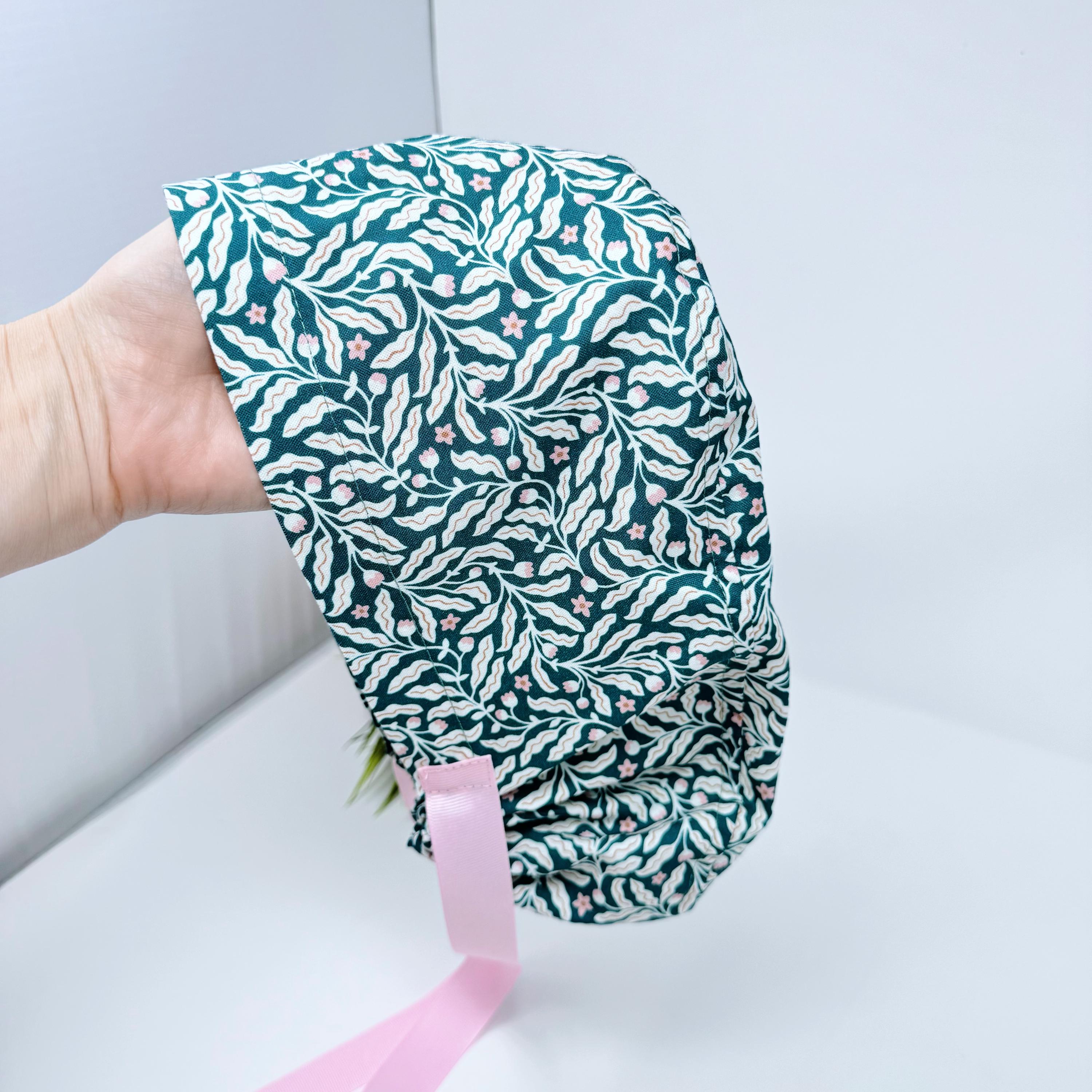 Branches Euro PLUS style with ties Scrub Cap for Women, European Surgical cap with Satin Lined Option.