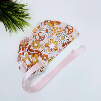 Boho Flowers Euro scrub cap with ties for Women by Paradise Caps. Euro PLUS style.