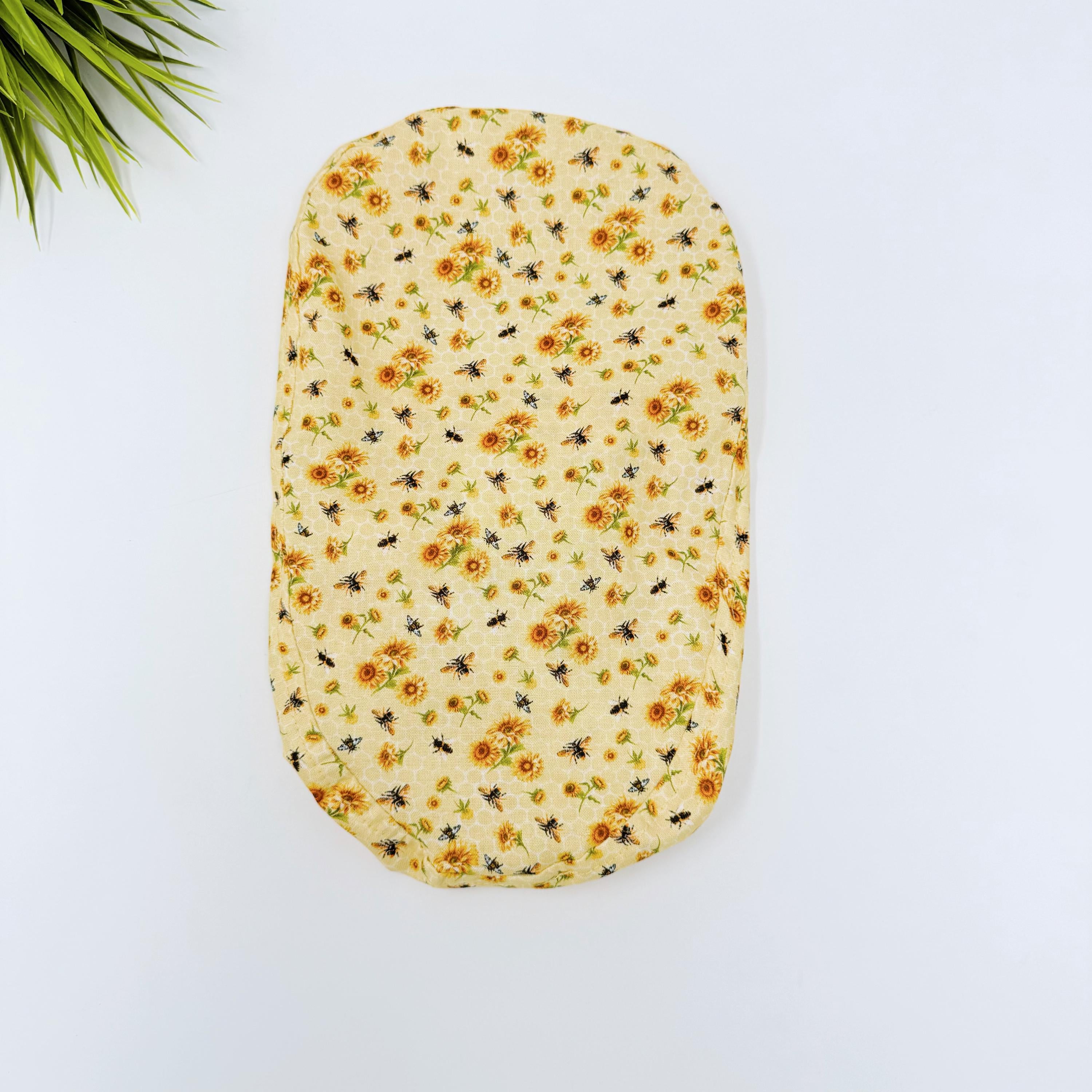 Bee And Sunflower Euro scrub cap with ties for Women, European Surgical cap with Satin Lined Option by Paradise Caps. Euro PLUS style.