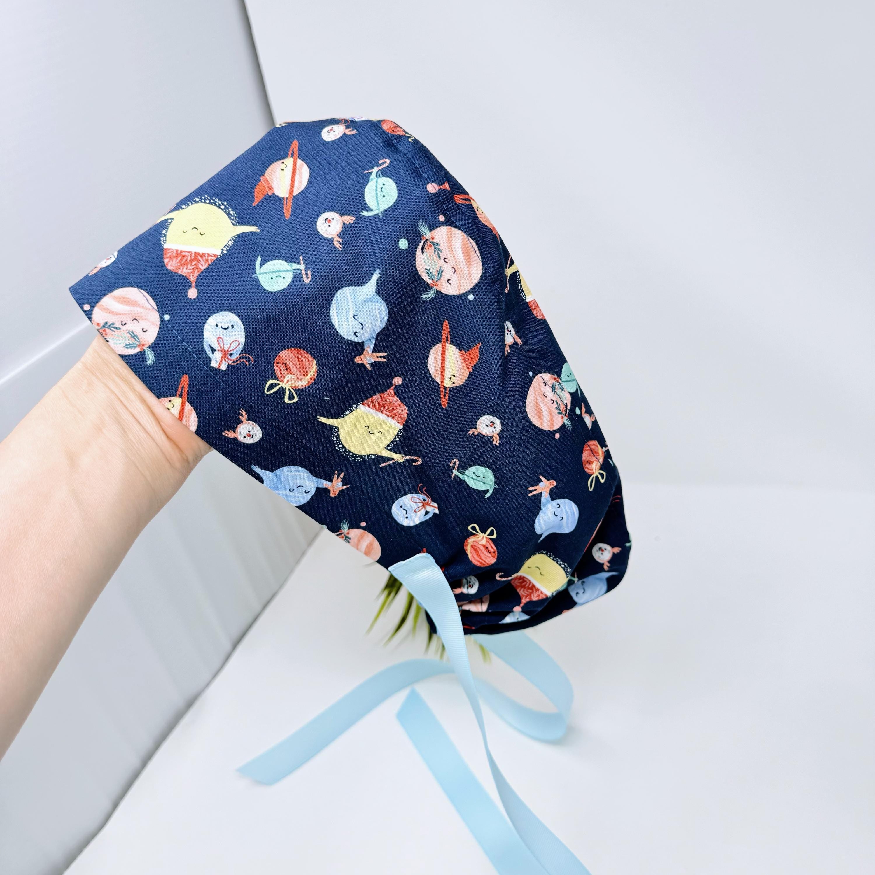 Holiday Planet Euro scrub cap with ties for Women by Paradise Caps. Euro PLUS style.