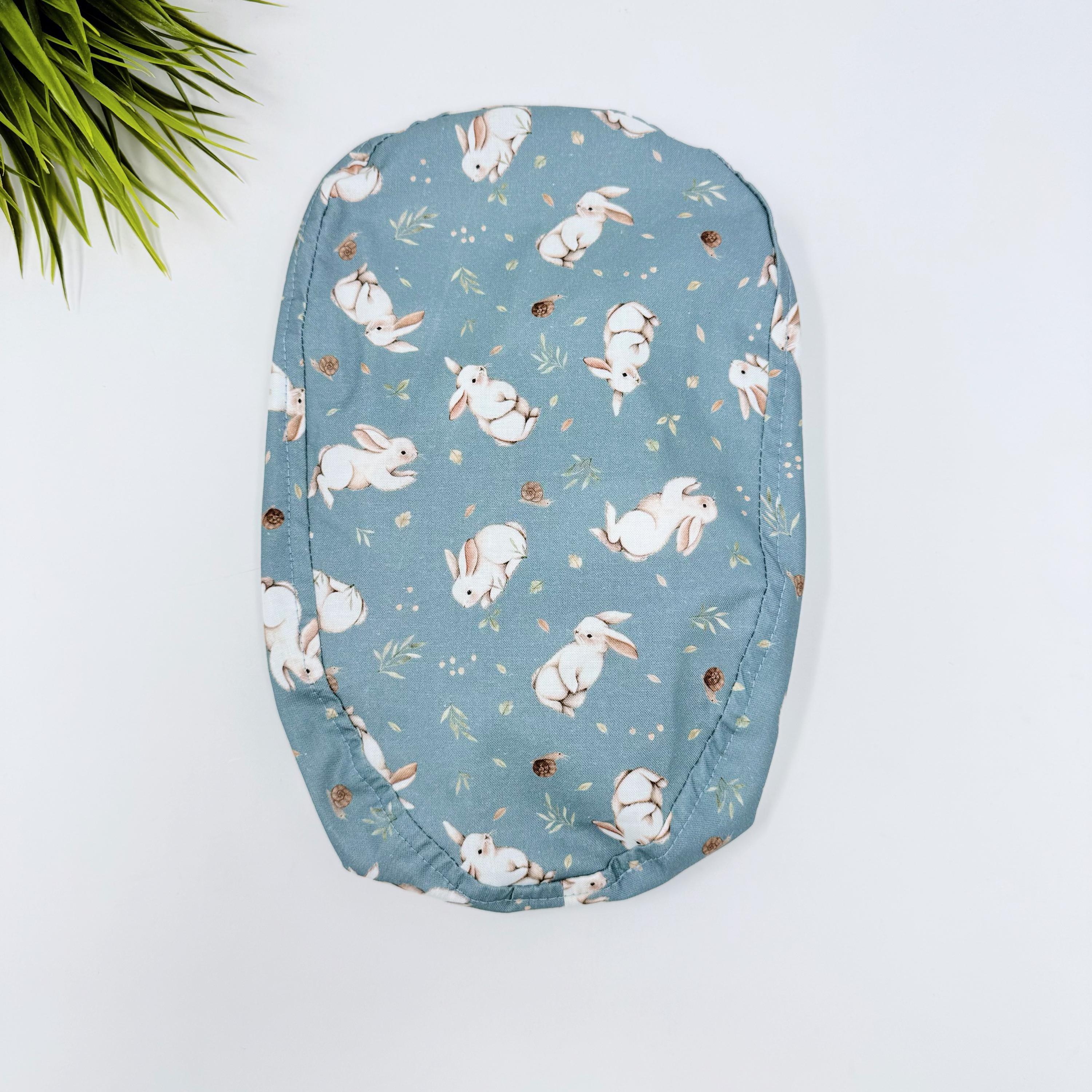 Bunny Euro scrub cap with ties for Women, Easter European Surgical cap with Satin Lined Option by Paradise Caps. Euro PLUS style.