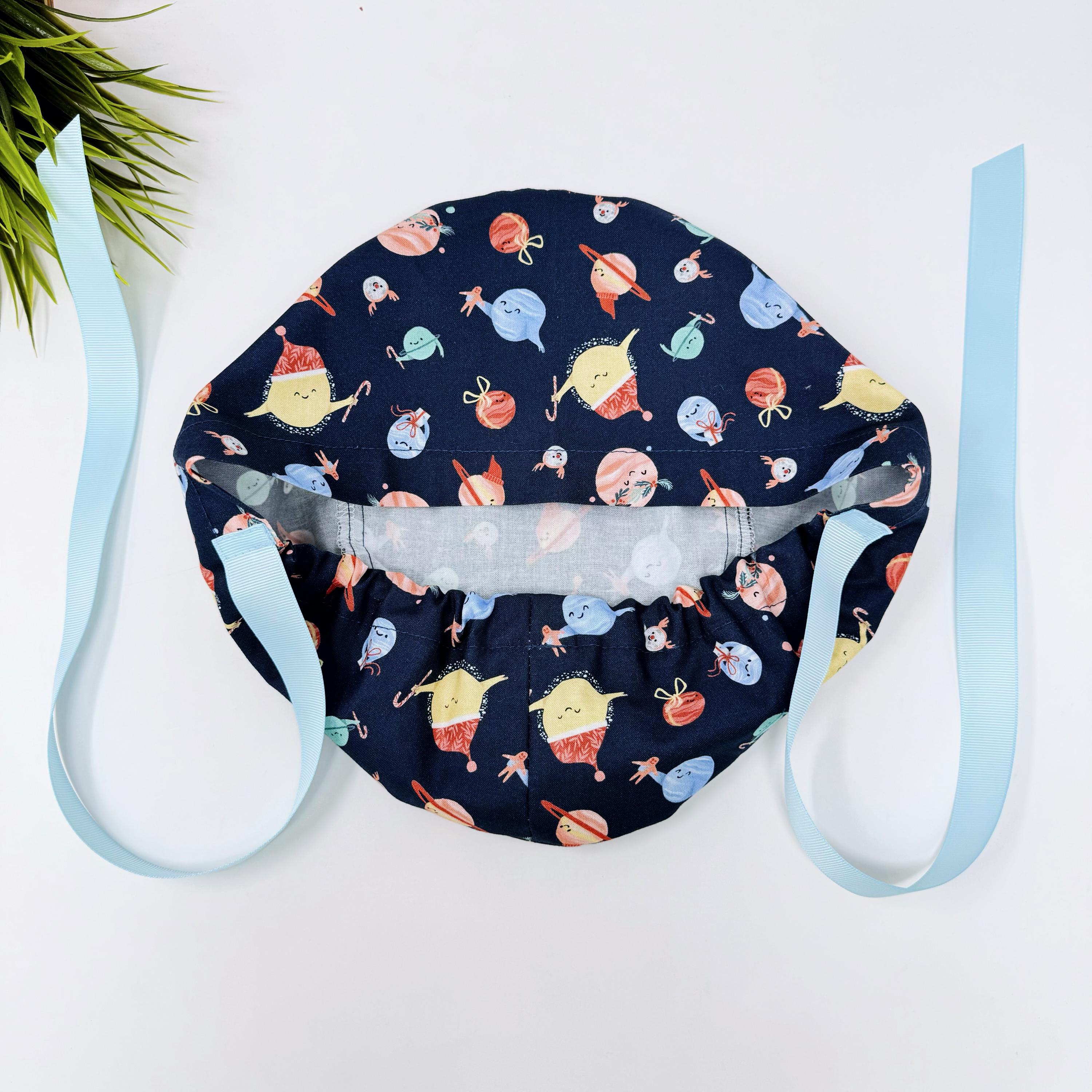 Holiday Planet Euro scrub cap with ties for Women by Paradise Caps. Euro PLUS style.