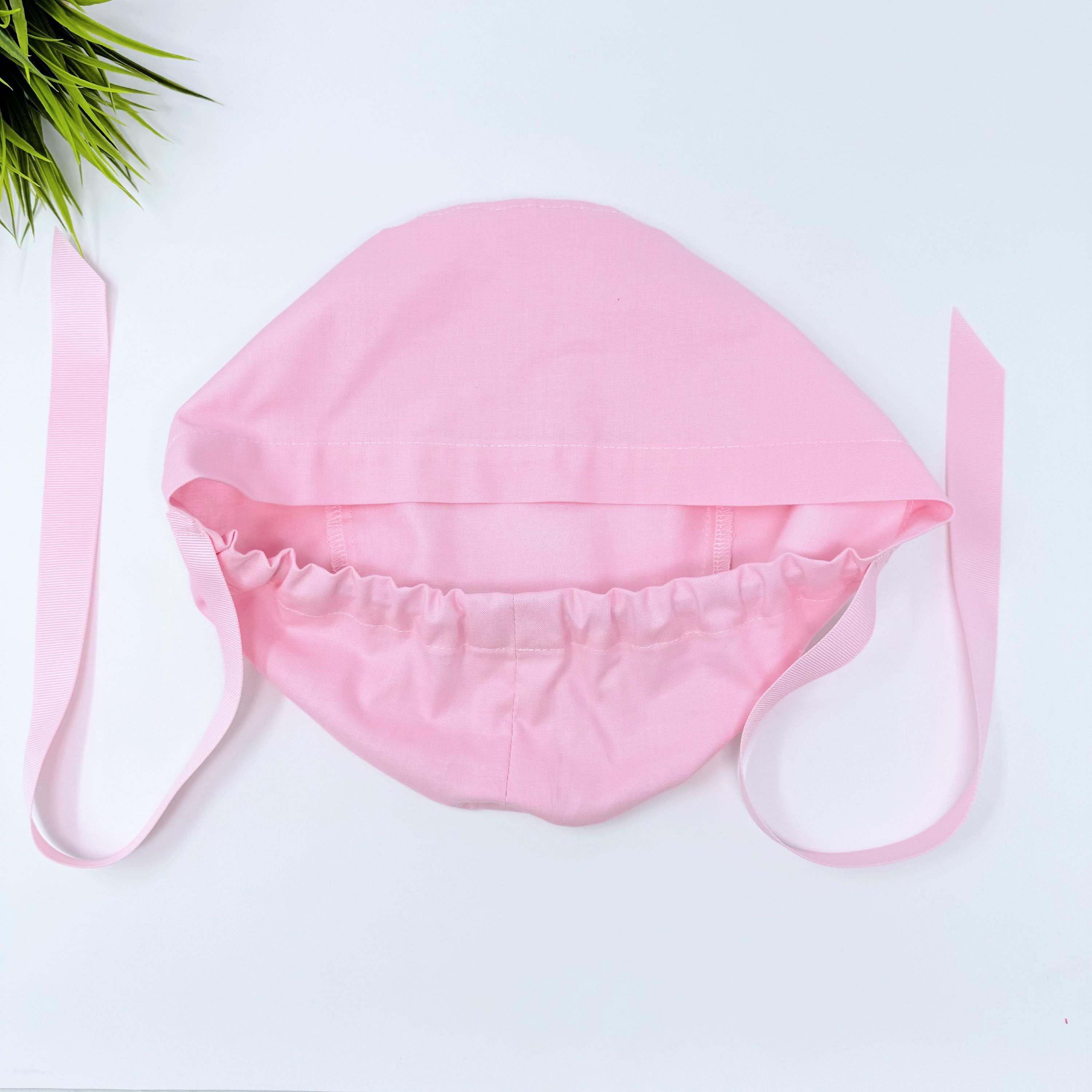 Pink Euro scrub cap with ties for Women by Paradise Caps. Euro PLUS style.
