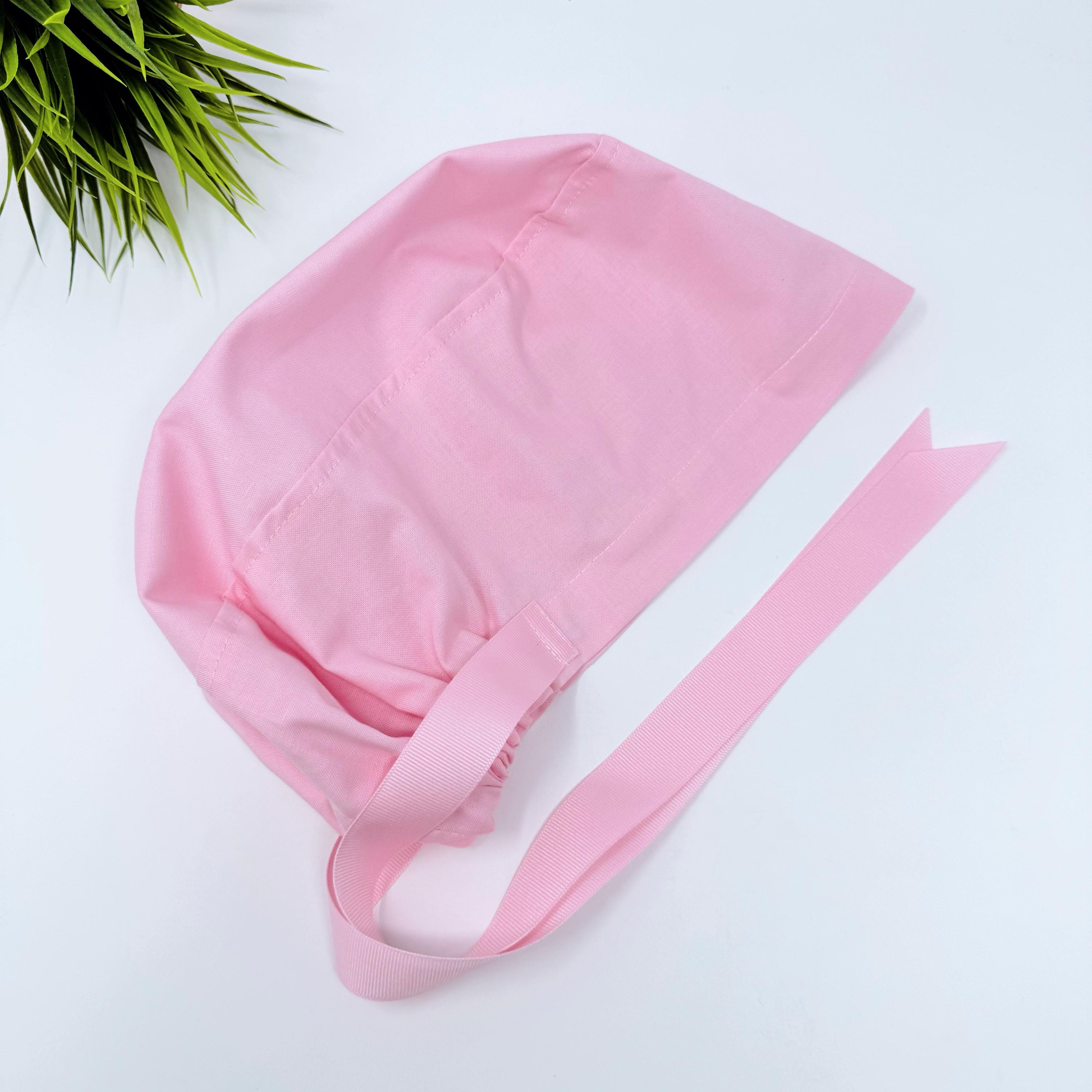 Pink Euro scrub cap with ties for Women by Paradise Caps. Euro PLUS style.